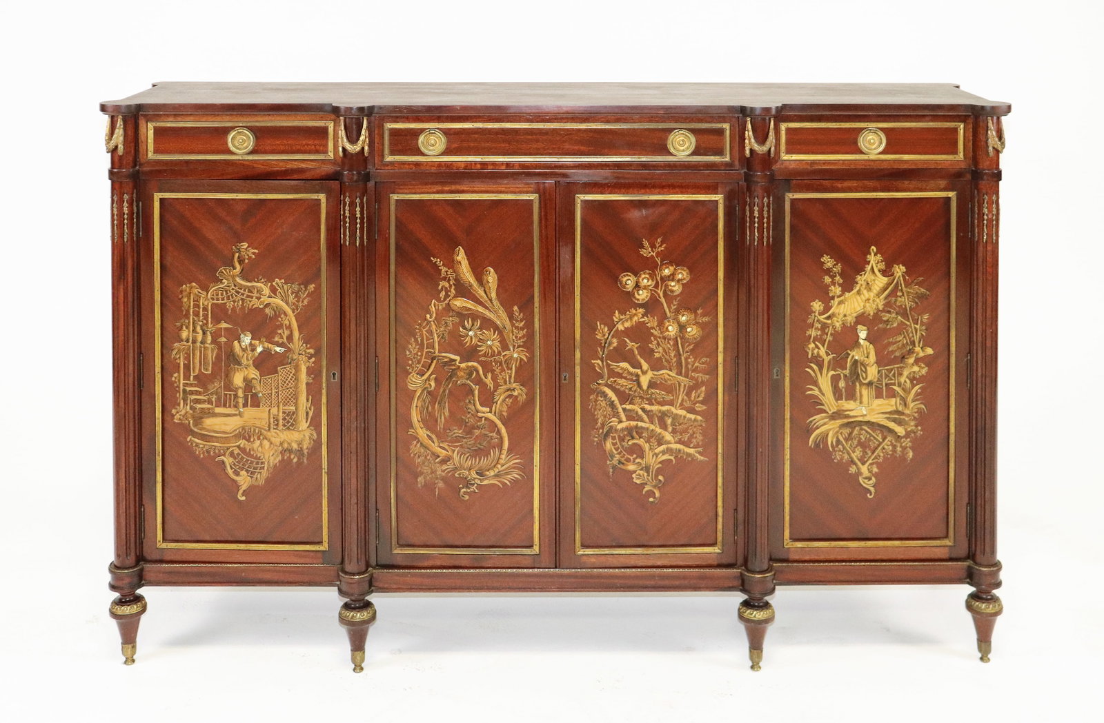 Louis XVI Style Mahogany Sideboard with Asian Motif (1 of 8)