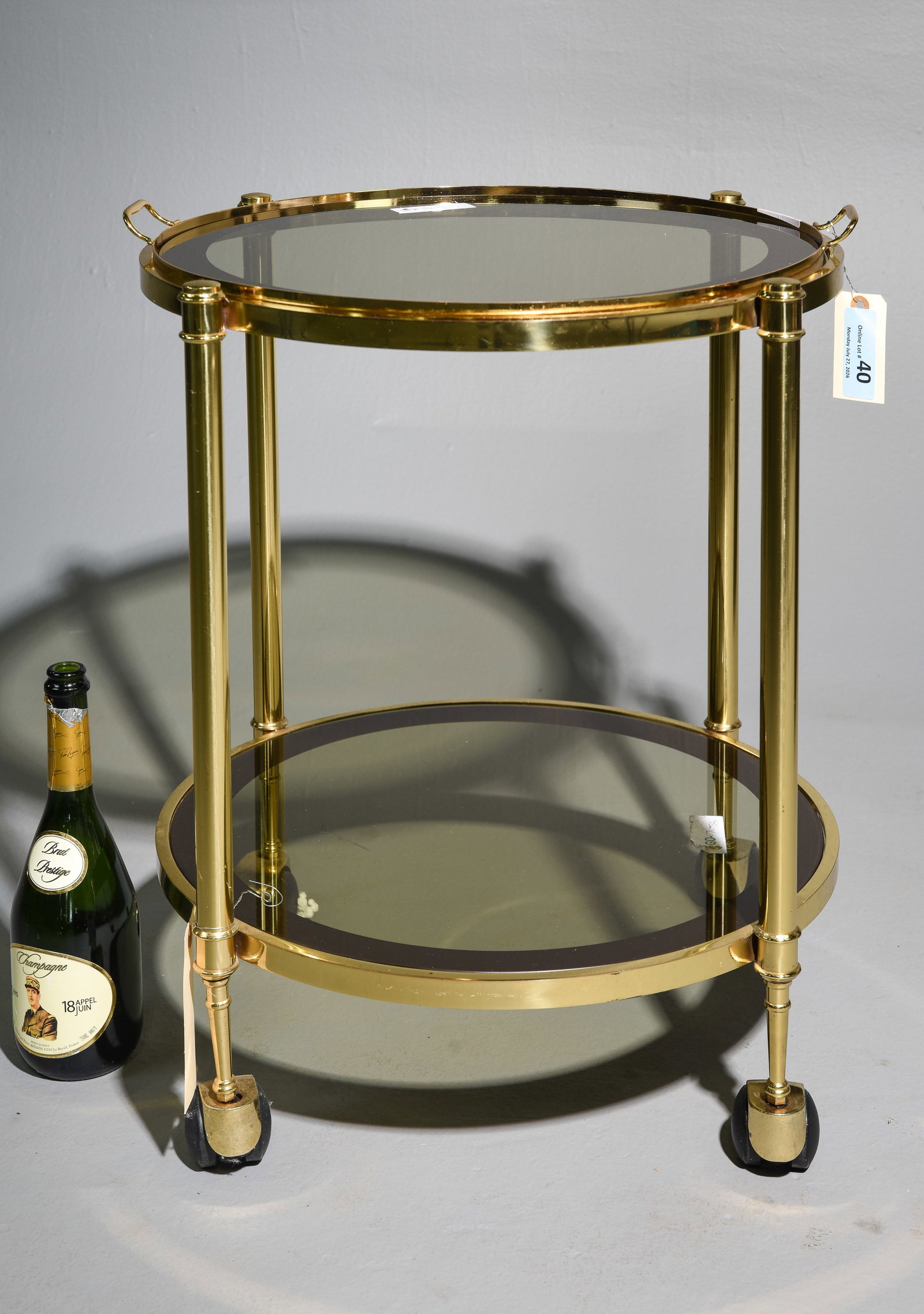 Round Brass Finished & Glass Two Tier Trolley (1 of 3)