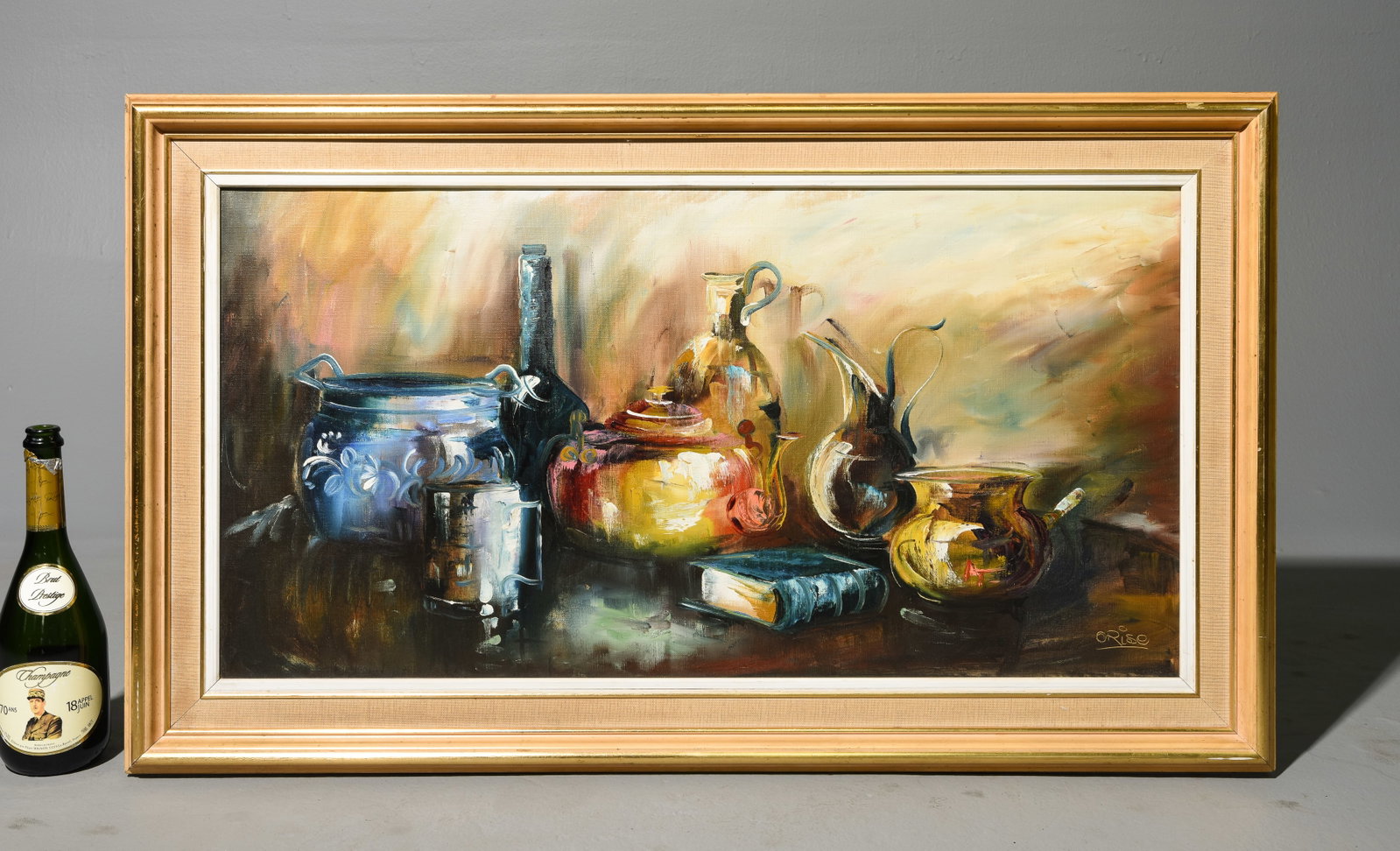 Danish Gold Framed Oil on Canvas Still Life Art: Danish Gold Framed Oil on Canvas Still Life Art - 24 in tall x 39 x 2, The work itself is 18 x 33