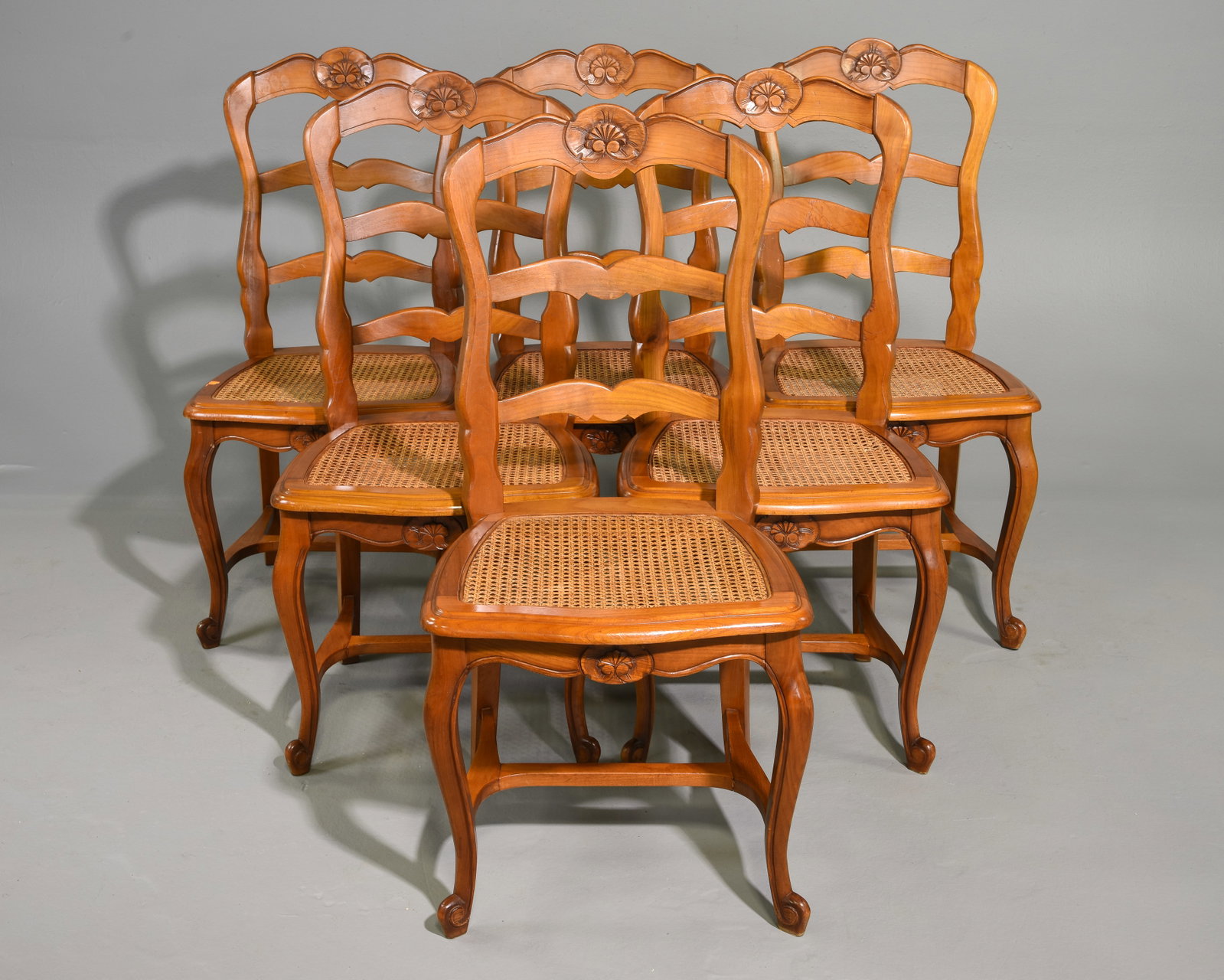 Louis XV Style Set of 6 Caned Seat Dining Chairs (1 of 5)