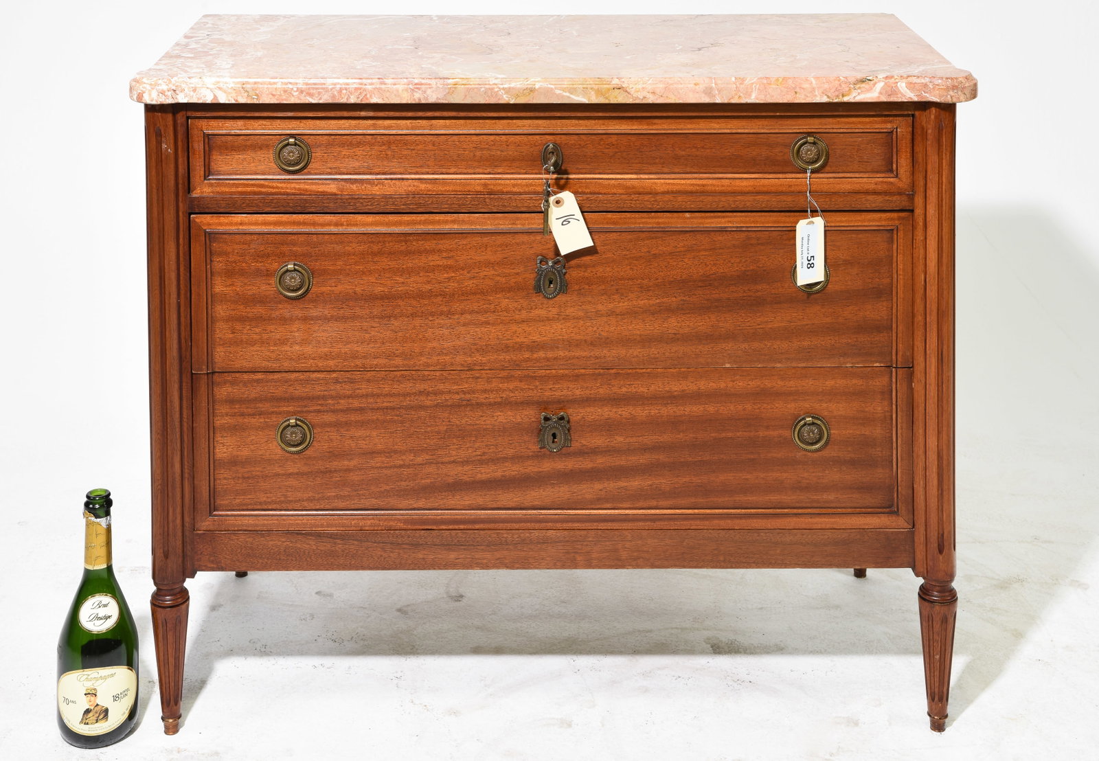 Louis XVI Style Marble Top Three Drawer Chest (1 of 5)
