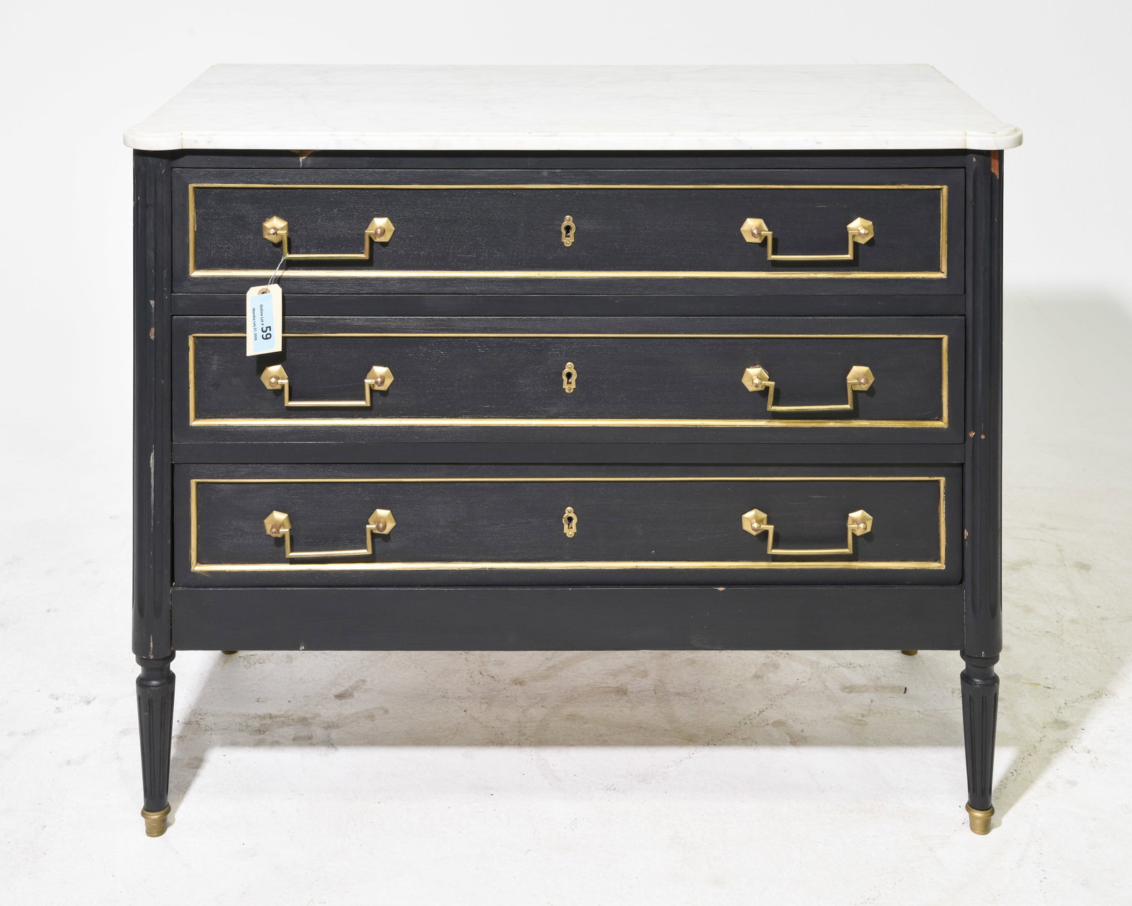 Louis XVI Style White Marble Top Painted Chest (1 of 5)