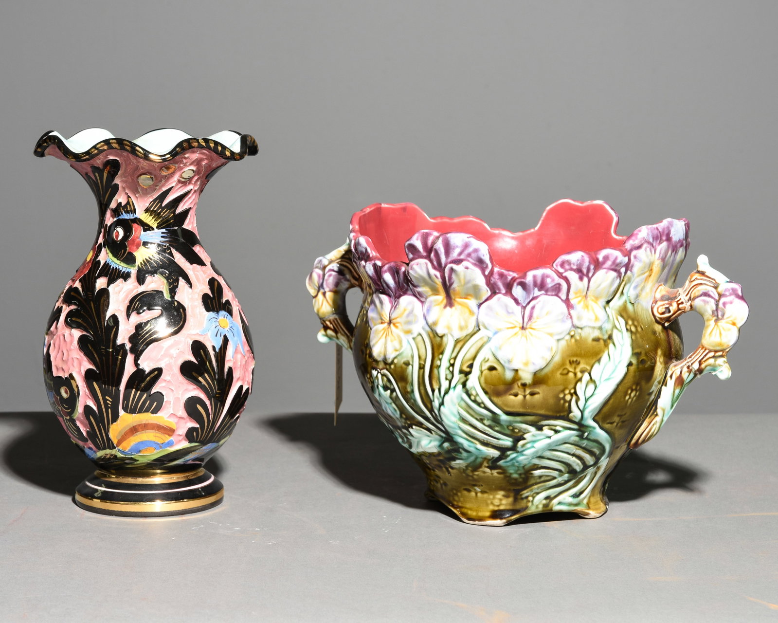 French Majolica Planter / Jardinier & 1 Vase (1 of 6)