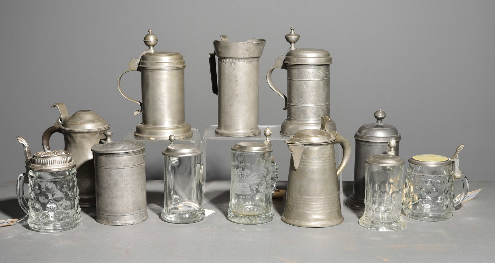 12 Assorted Pewter & Glass Steins (1 of 8)