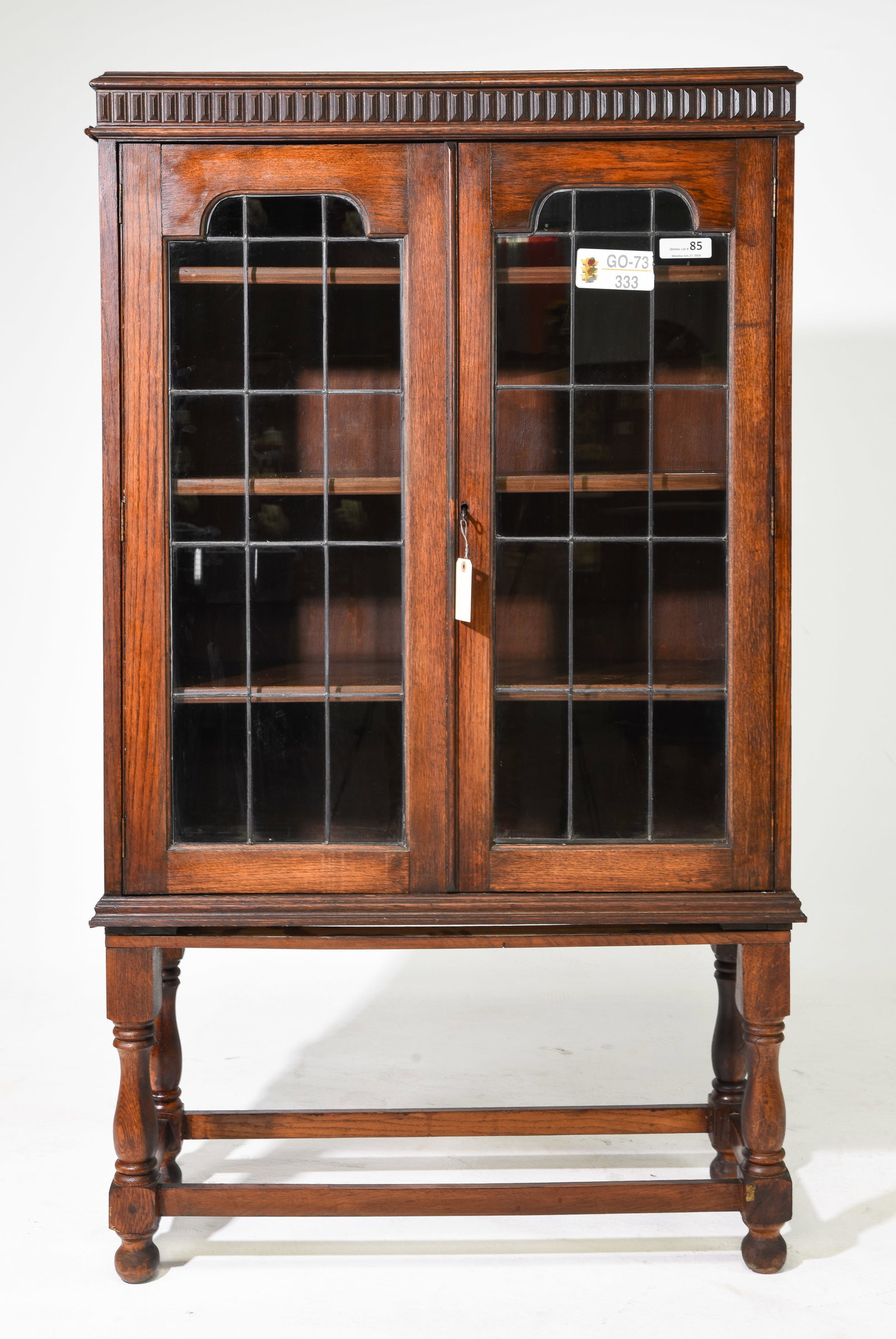 British Oak Leaded Glass Bookcase c.1930's-40's (1 of 6)