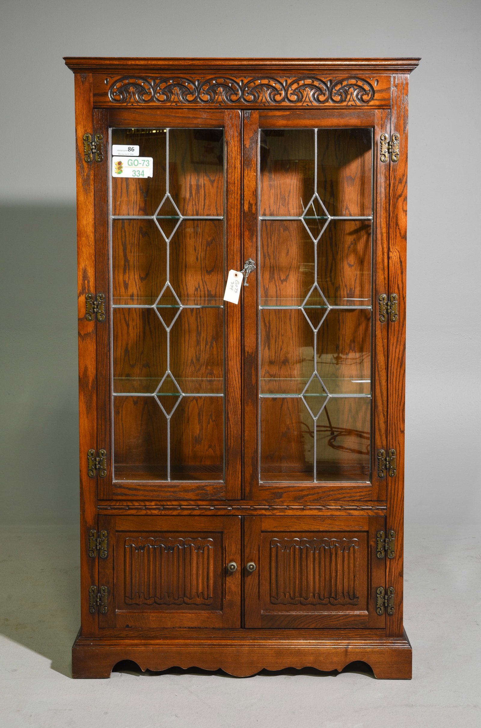 British Oak Leaded Glass Bookcase / Display Cabinet (1 of 7)