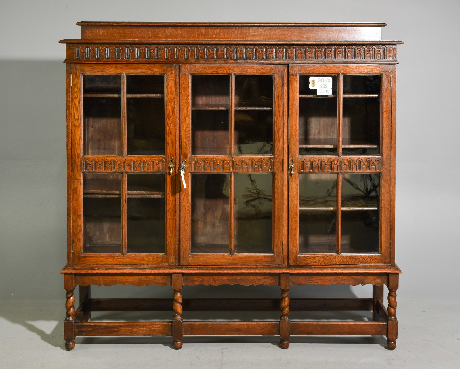 British Oak Triple Door Bookcase c.1920's-30's (1 of 9)