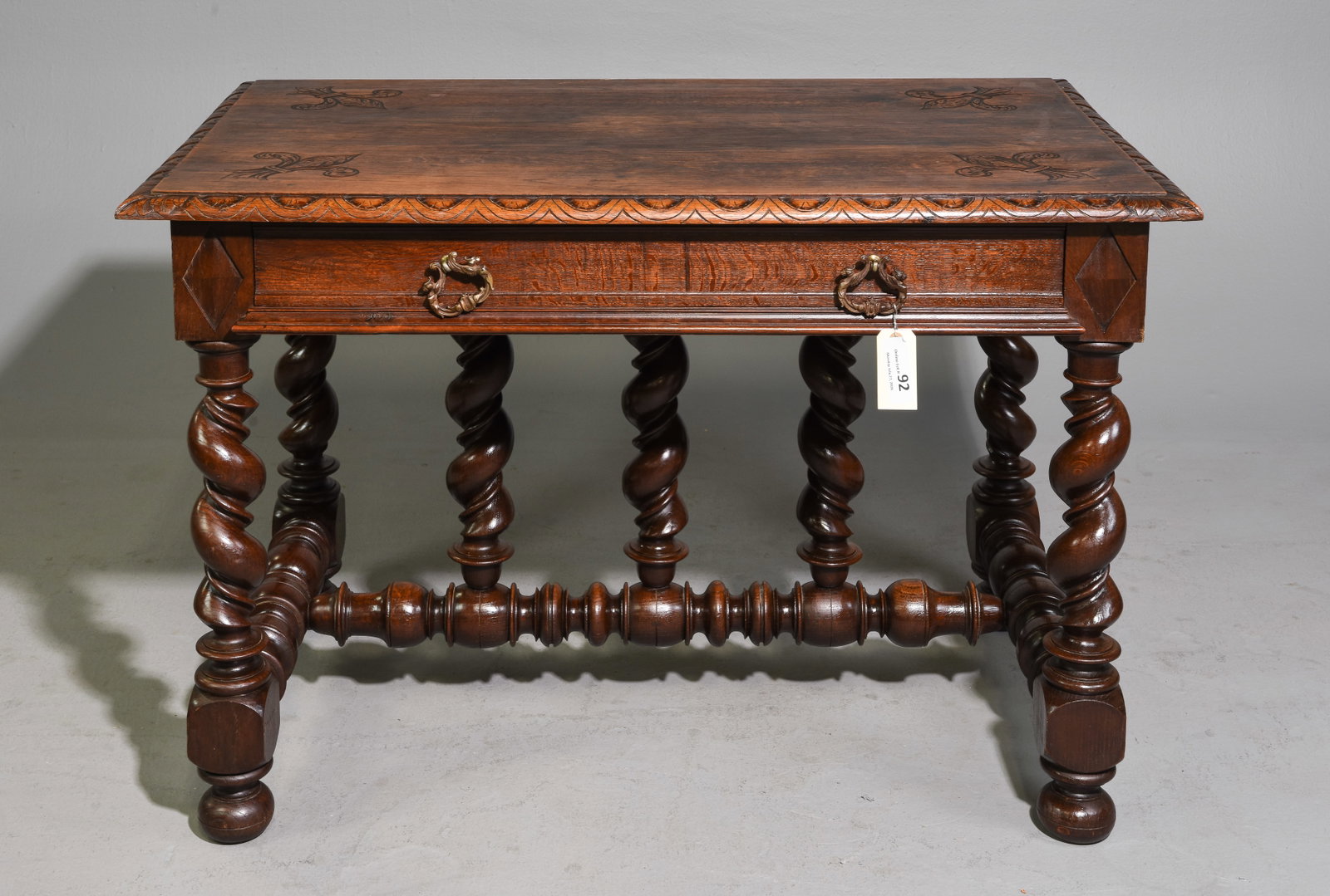 Louis XIII Style French Twist Oak Writing Table (1 of 7)