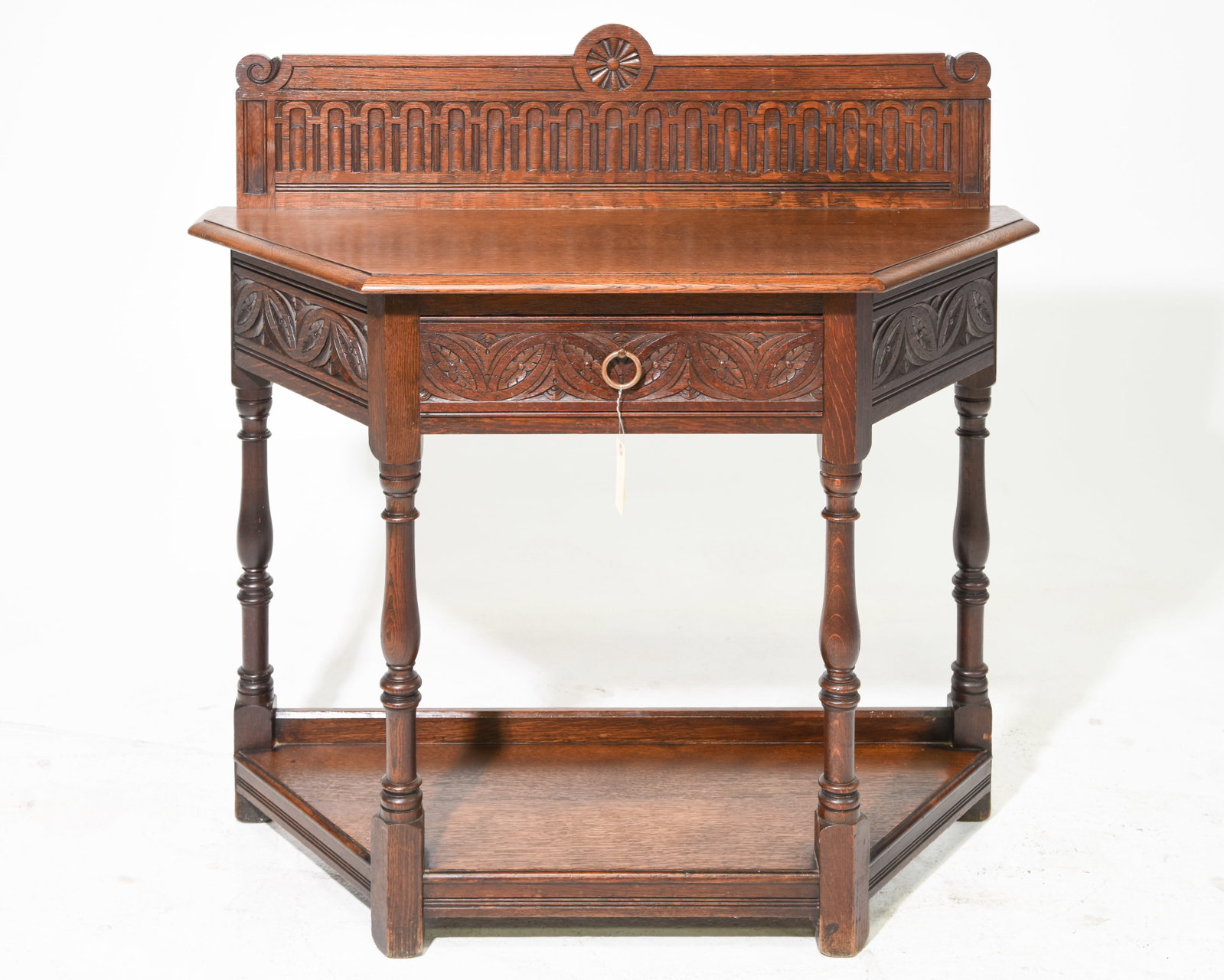 British Carved Oak Hall Table with Drawer (1 of 5)