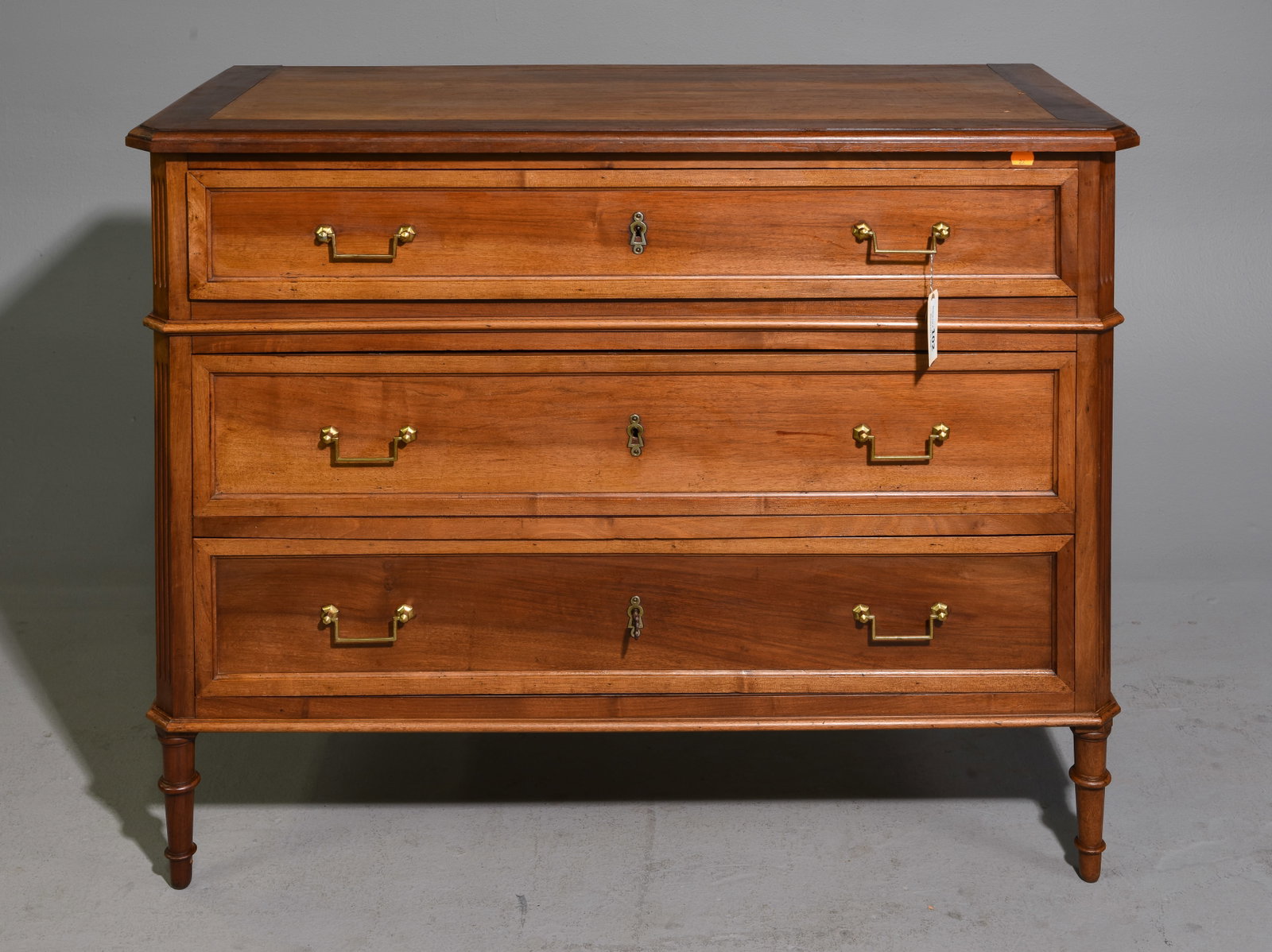 Louis XVI Style Walnut Three Drawer Chest #1 (1 of 5)