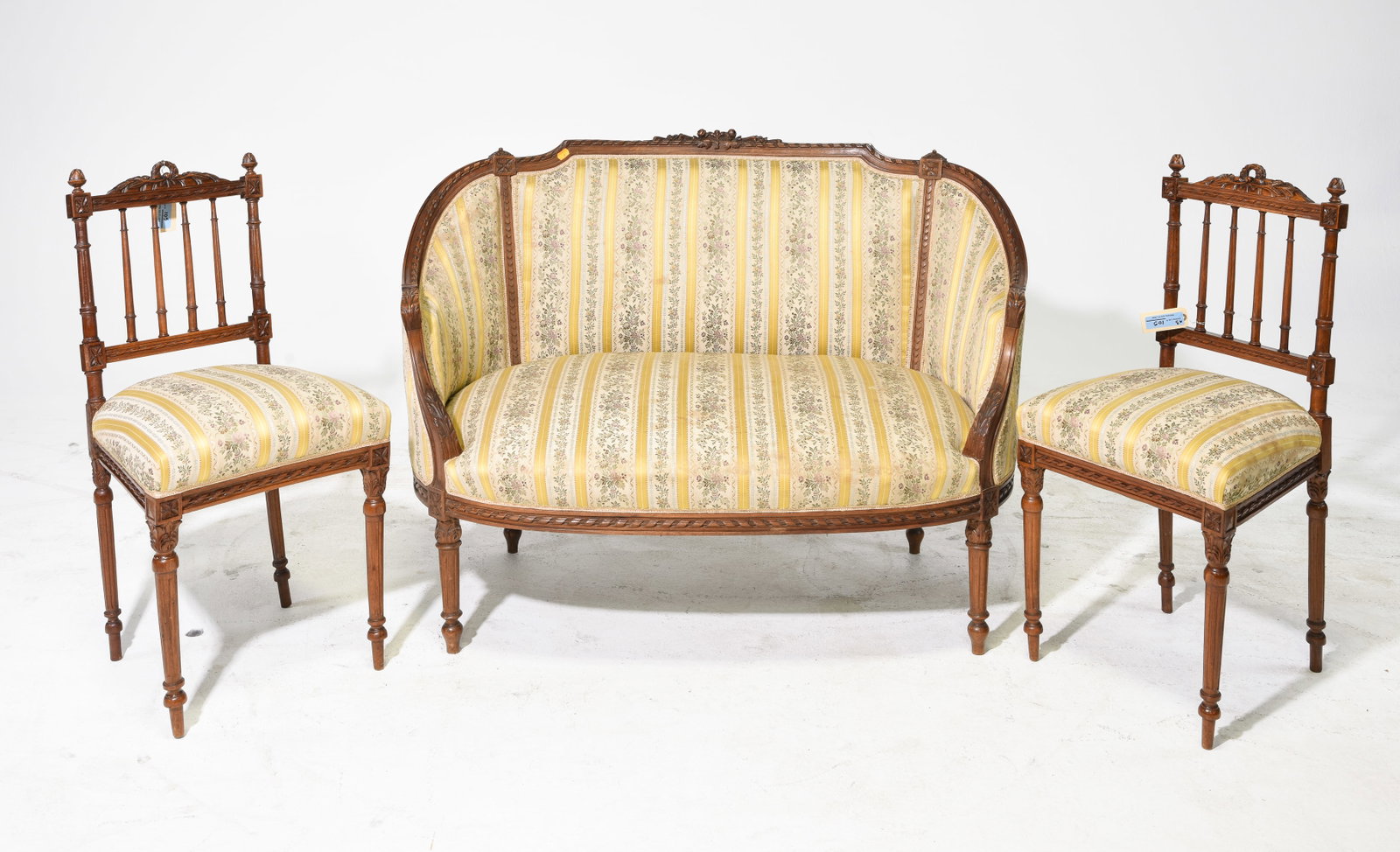 Louis XVI Style Settee & Two Side / Hall Chairs: French Louis XVI Style Settee & Two Side / Hall Chairs - 33 in tall x 46 x 28.75 with a seat height of 16.5 inches, The chairs are 33.5 om tall x 16.5 x 17 each with a seat height of 17 inches