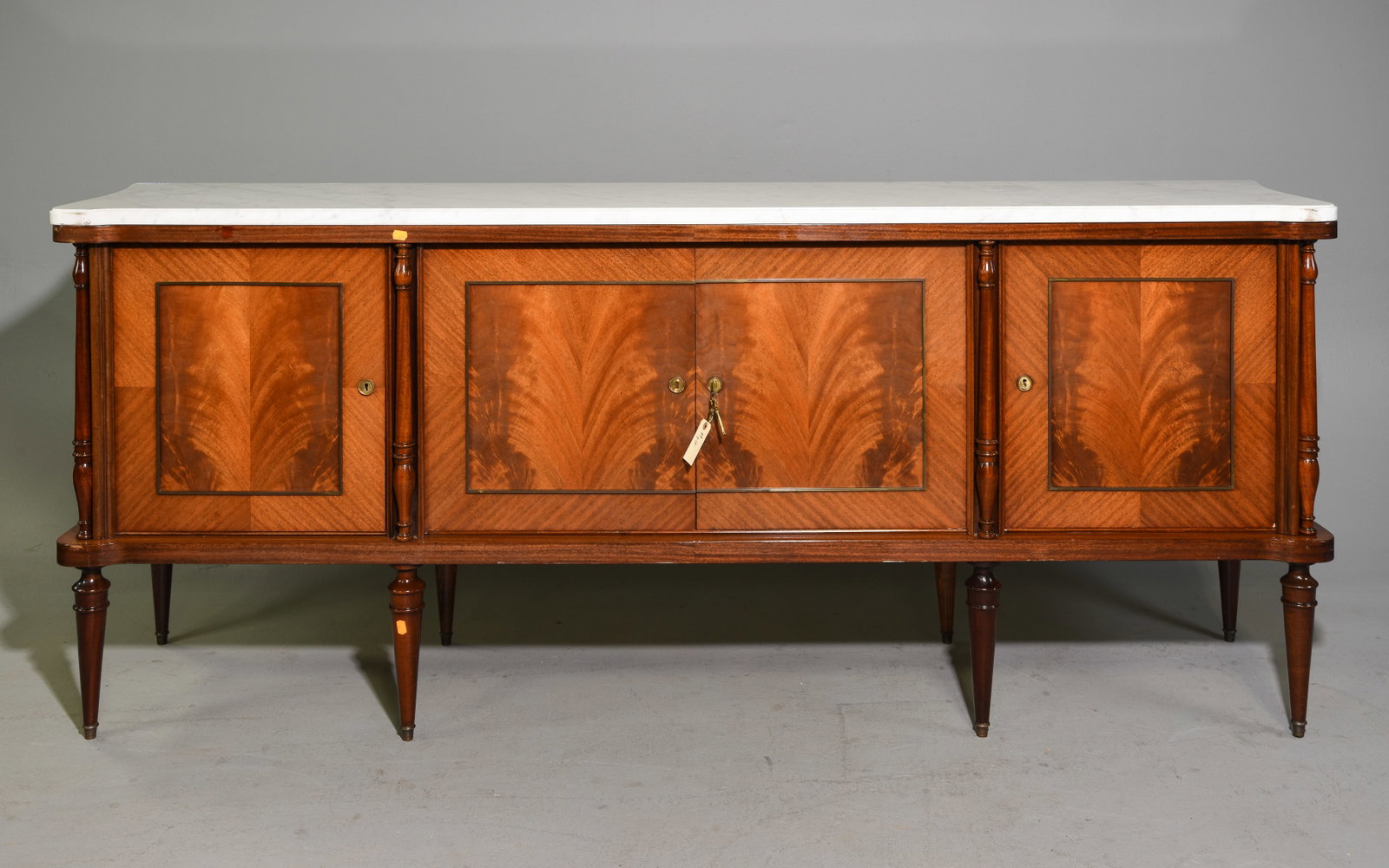Louis XVI Style White Marble Top Sideboard: French Louis XVI Style White Marble Top Sideboard / Enfilade - 38.5 in tall x 93 x 21.5