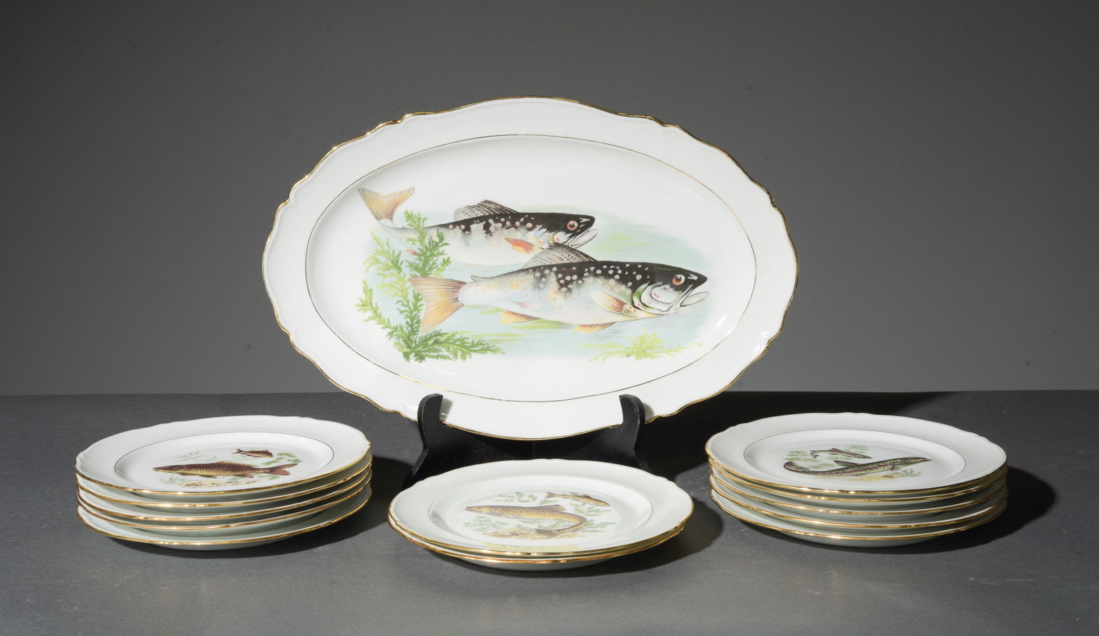 13pc French Fish Plate Set - Platter & 12 Plates (1 of 6)