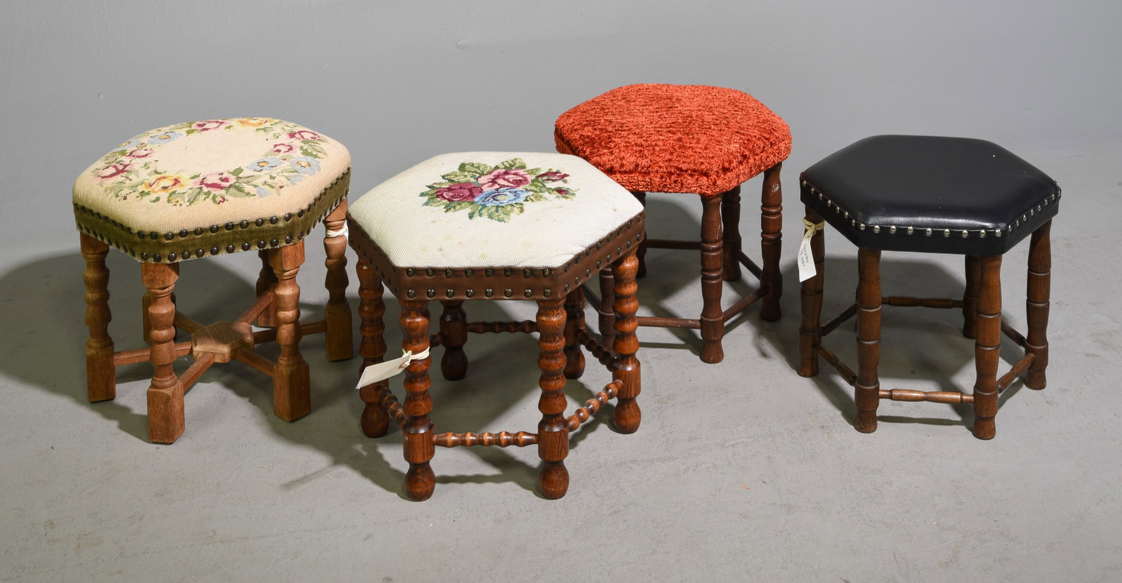 Four Assorted Upholstered Danish Stools (1 of 5)
