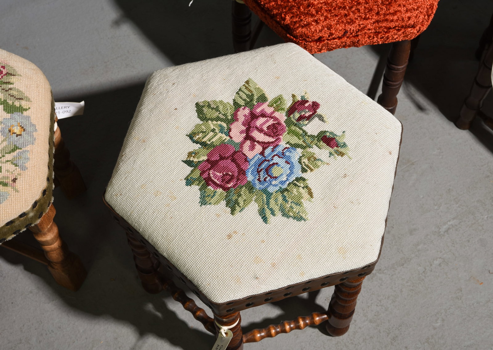 Four Assorted Upholstered Danish Stools - 3
