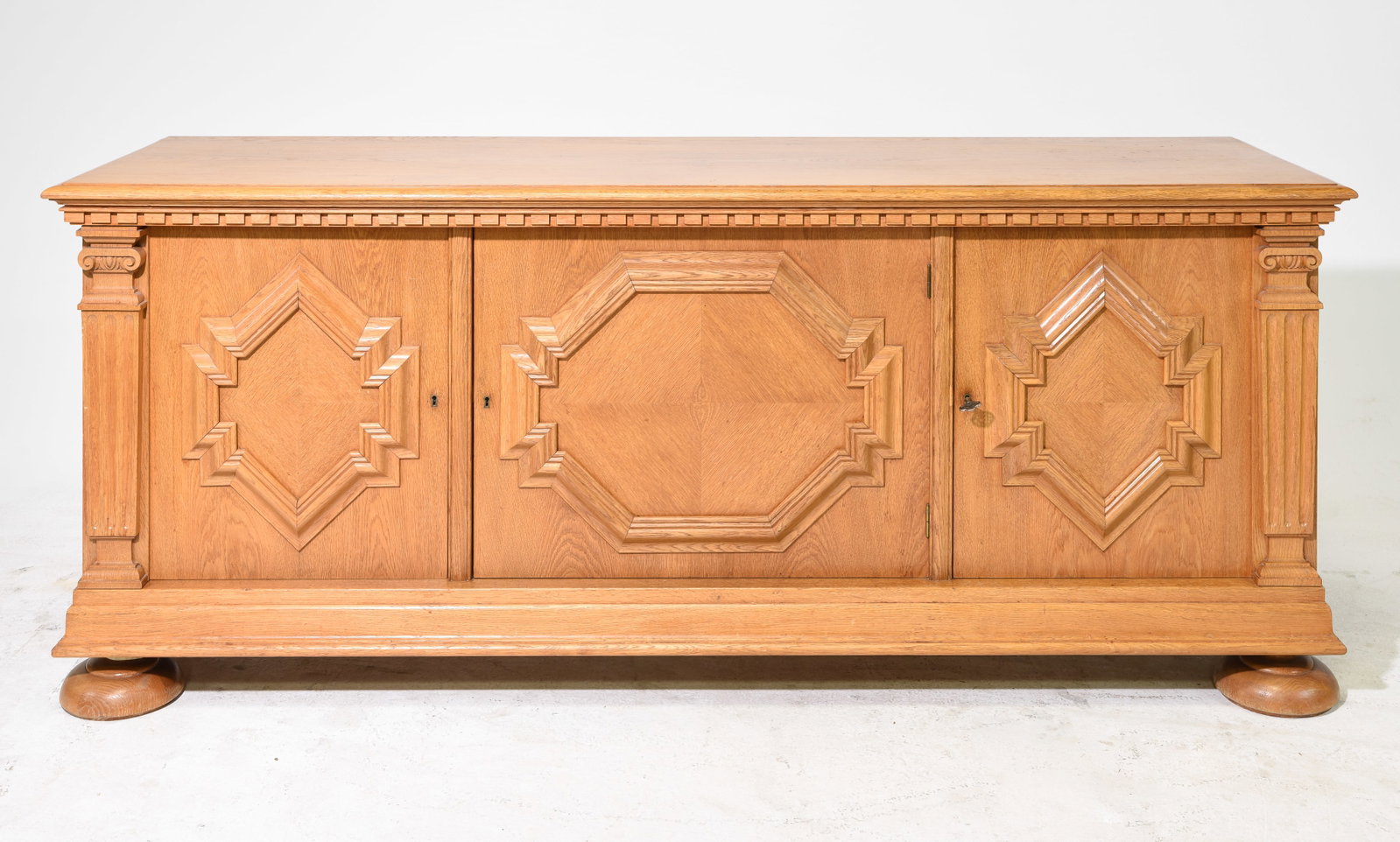 Danish Oak Three Door Sideboard: Danish Oak Three Door Sideboard - 32.5 in tall x 77.5 x 22
