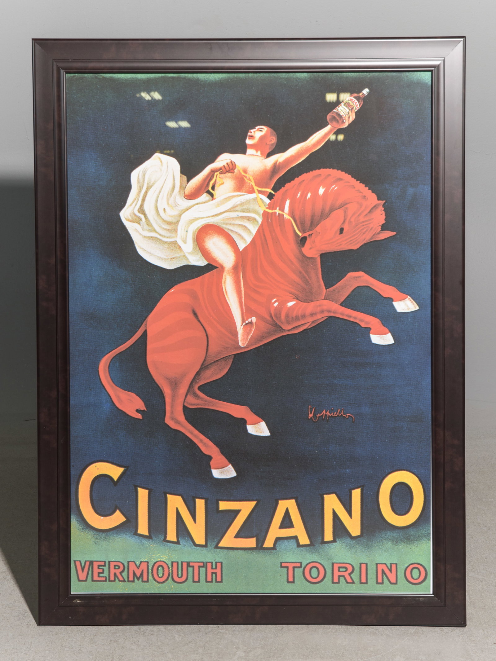 Framed "Cinzano Vermouth" Poster: Framed "Cinzano Vermouth" Poster - 45 in tall x 33 x 1.5