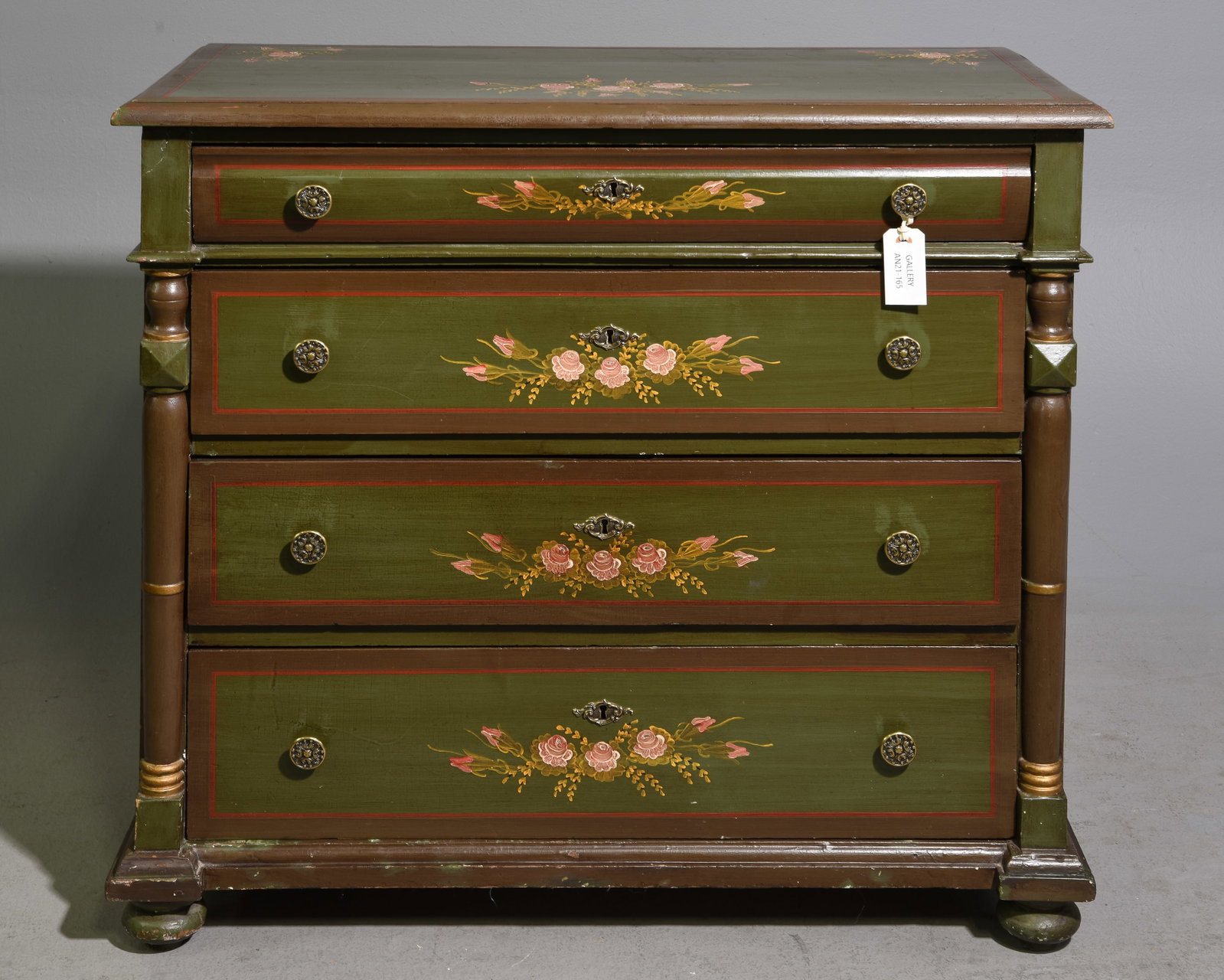 Danish Painted Pine Four Drawer Chest with Floral Detail (1 of 5)