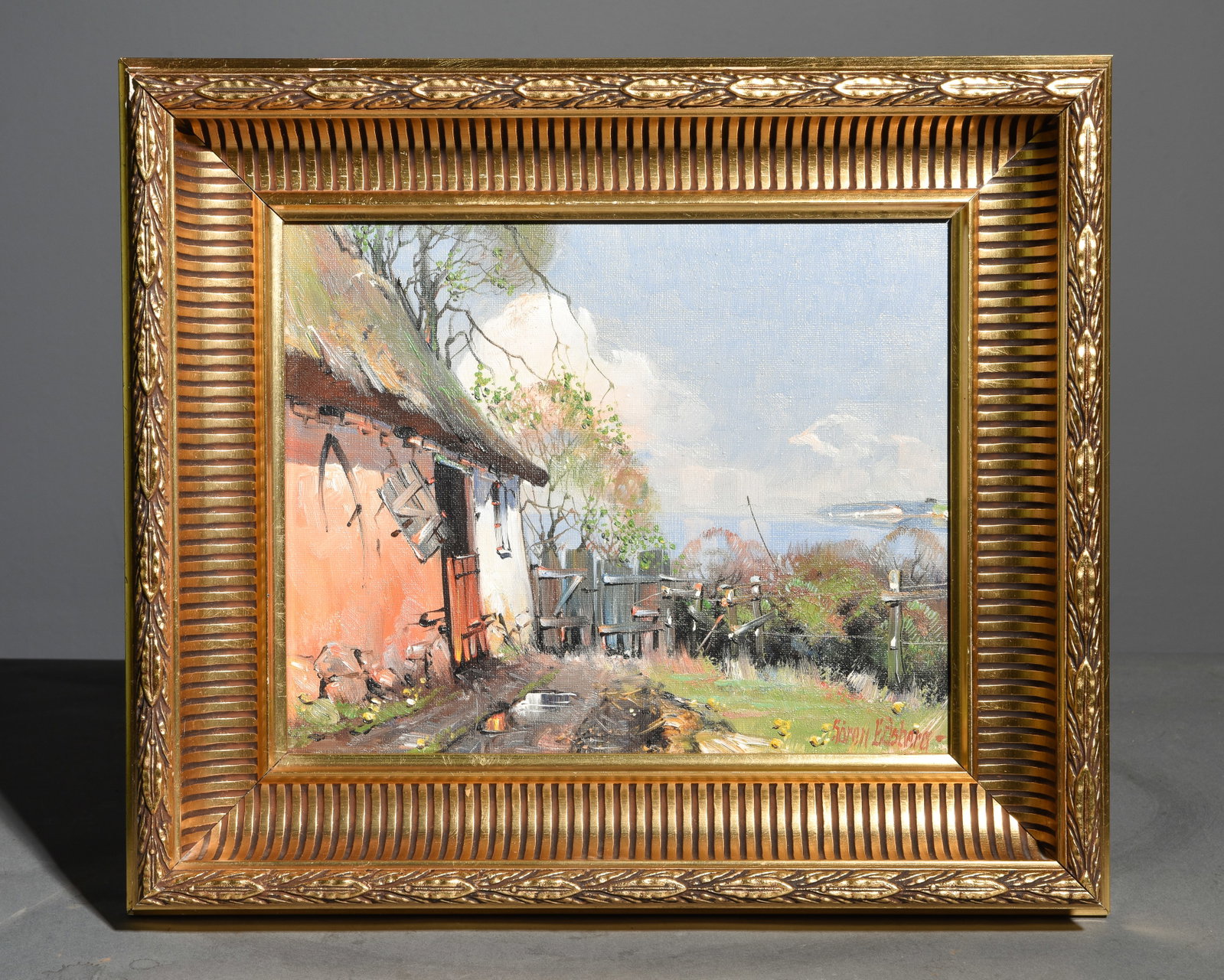 Danish Gold Framed Oil on Canvas Home Landscape (1 of 3)