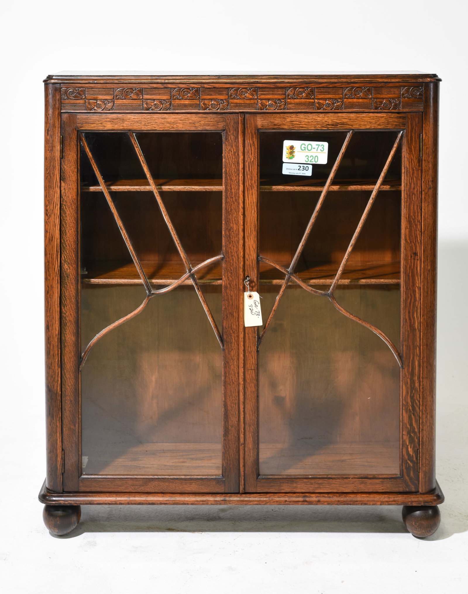 British Oak Double Door Bookcase with Ball Feet: British Oak Double Door Bookcase / Cabinet with Ball Feet 43 in tall x 36 x 11