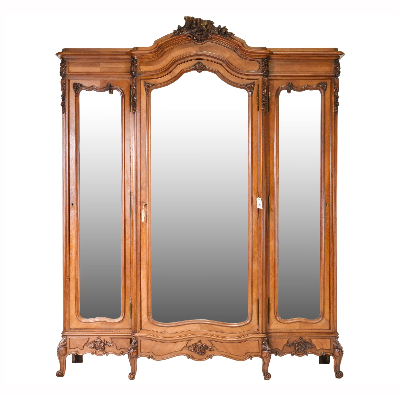 Louis XV Style Triple Mirror Door Armoire: French Louis XVI Style Triple Mirror Door Armoire - 103 in tall x 79 x 22.5