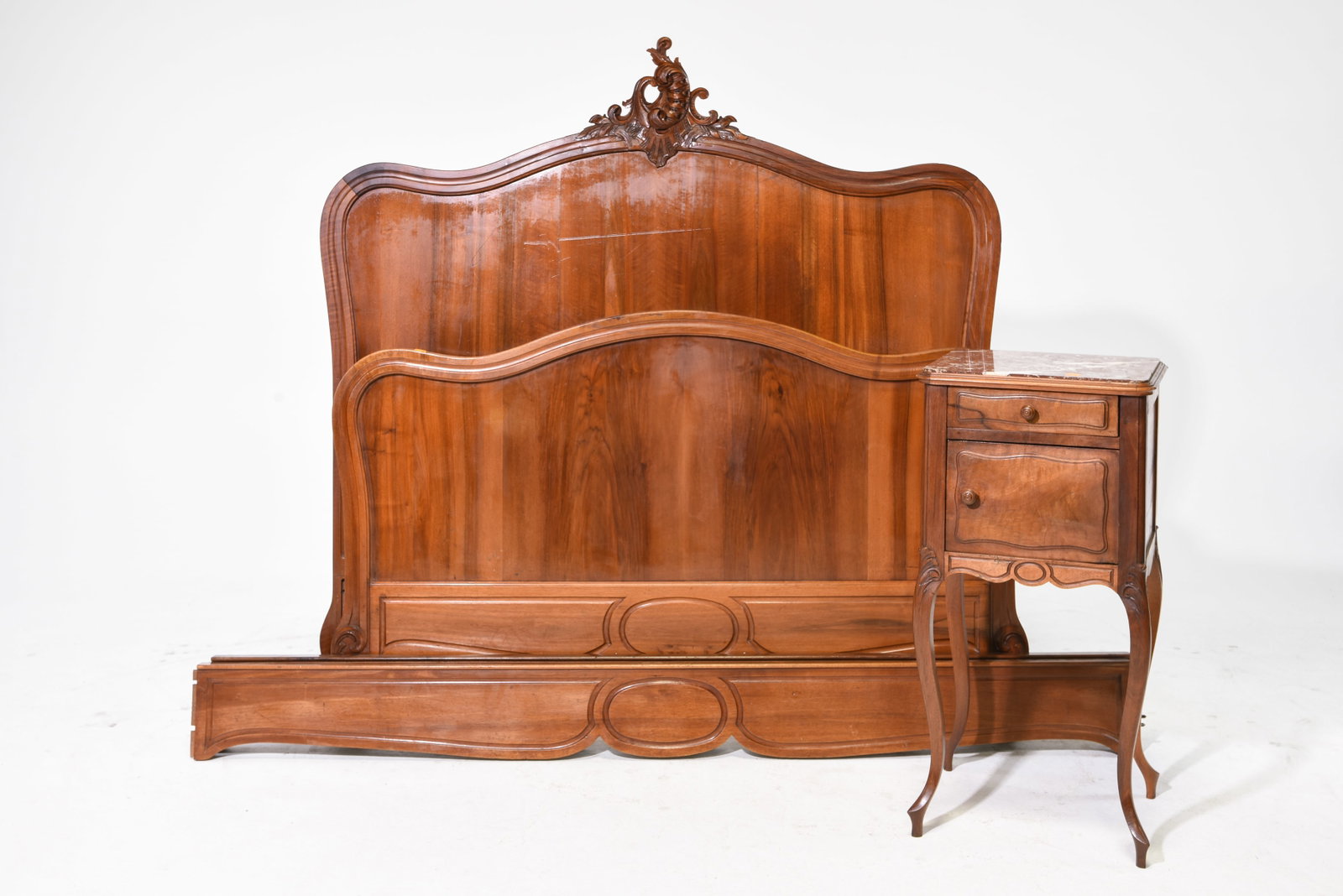 Louis XV Style Bed with Rails & Nightstand (1 of 5)