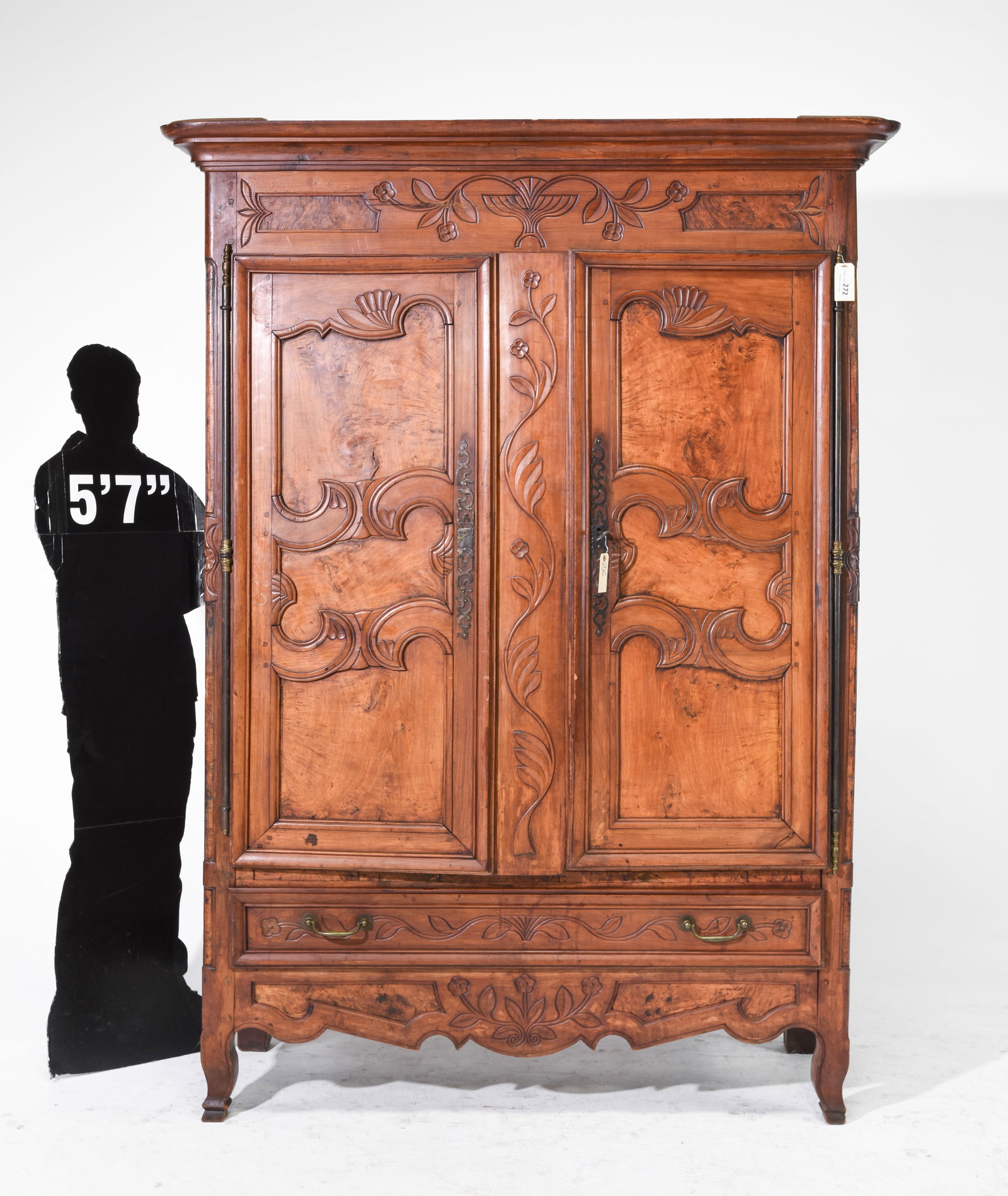 Louis XV Style Walnut Double Door Armoire: French Louis XV Style Walnut Double Door Armoire - 83 in tall x 50.5 x 24