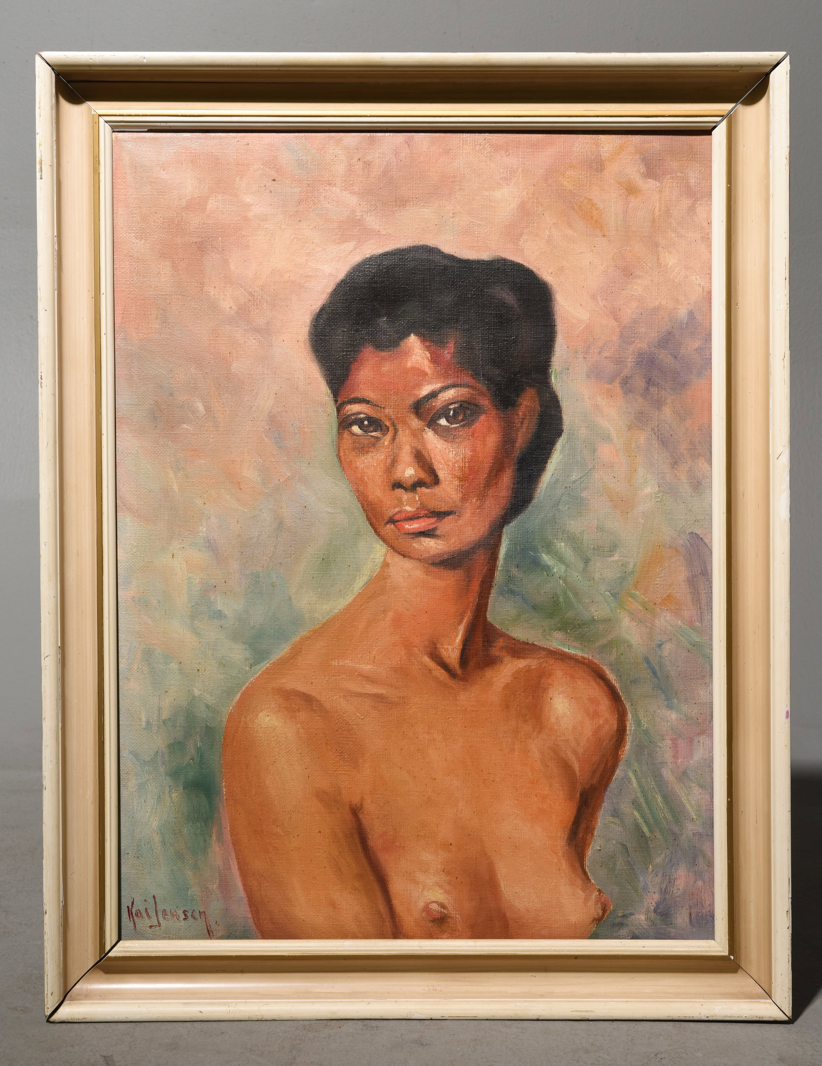 Danish Painted Framed Oil on Canvas Nude Portrait (1 of 3)