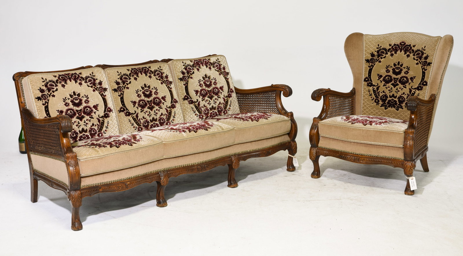Danish Oak Three Seater Sofa & Wing Back Arm Chair (1 of 5)