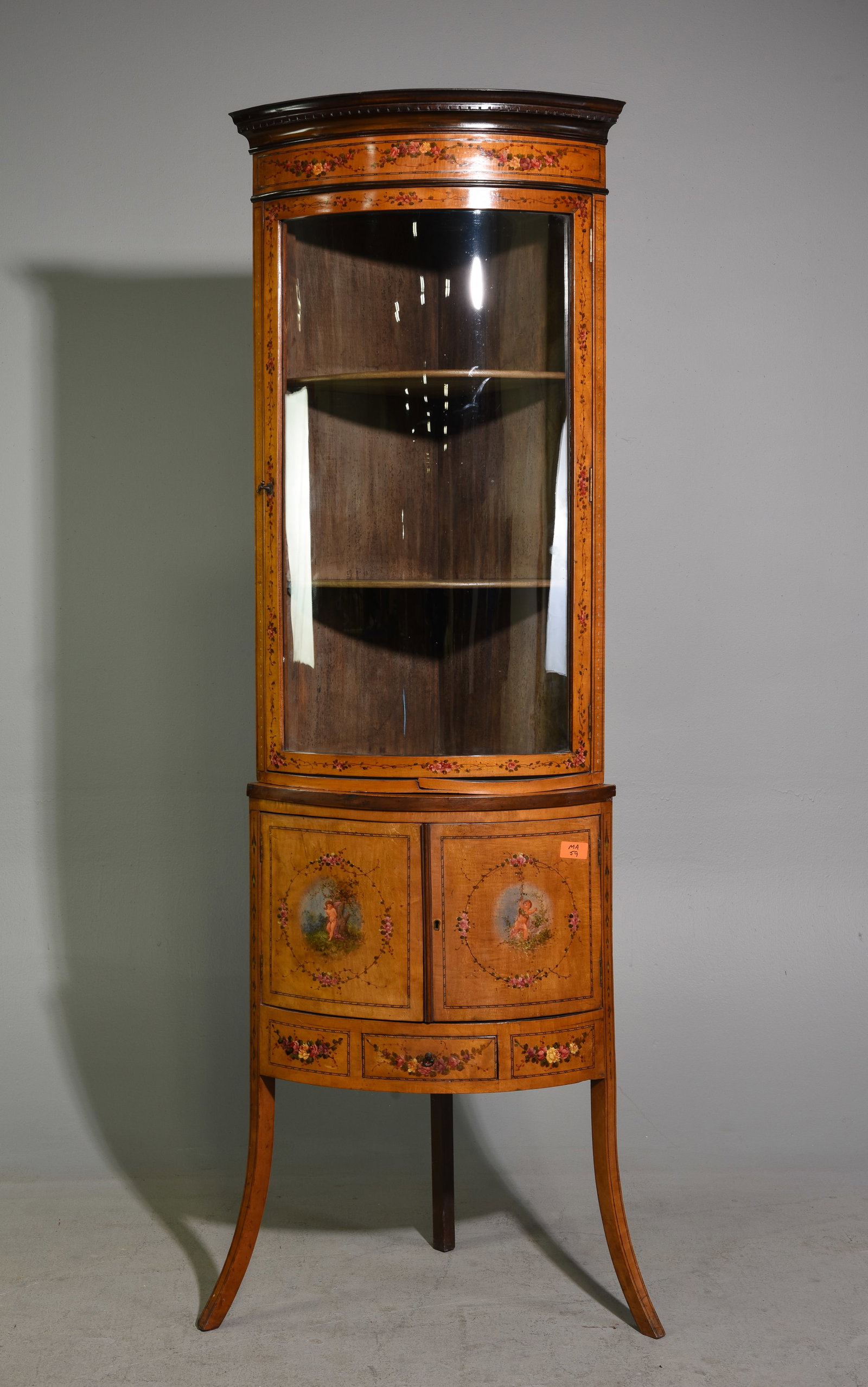 English Hand Painted Corner Cabinet: English Hand Painted Corner Cabinet - 74.25 in tall x 25 x 16