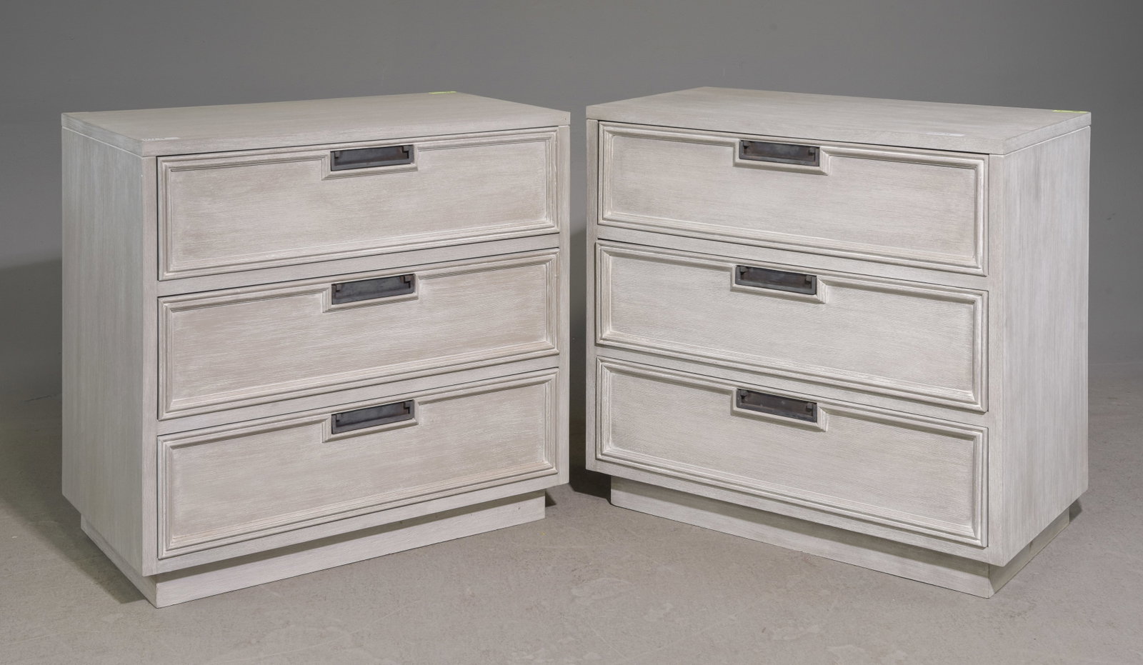 Modernist Pair of Grey Finished Three Drawer Chests: Modernist Pair of Grey Finished Three Drawer Chests - 34 in tall x 36 x 20 each