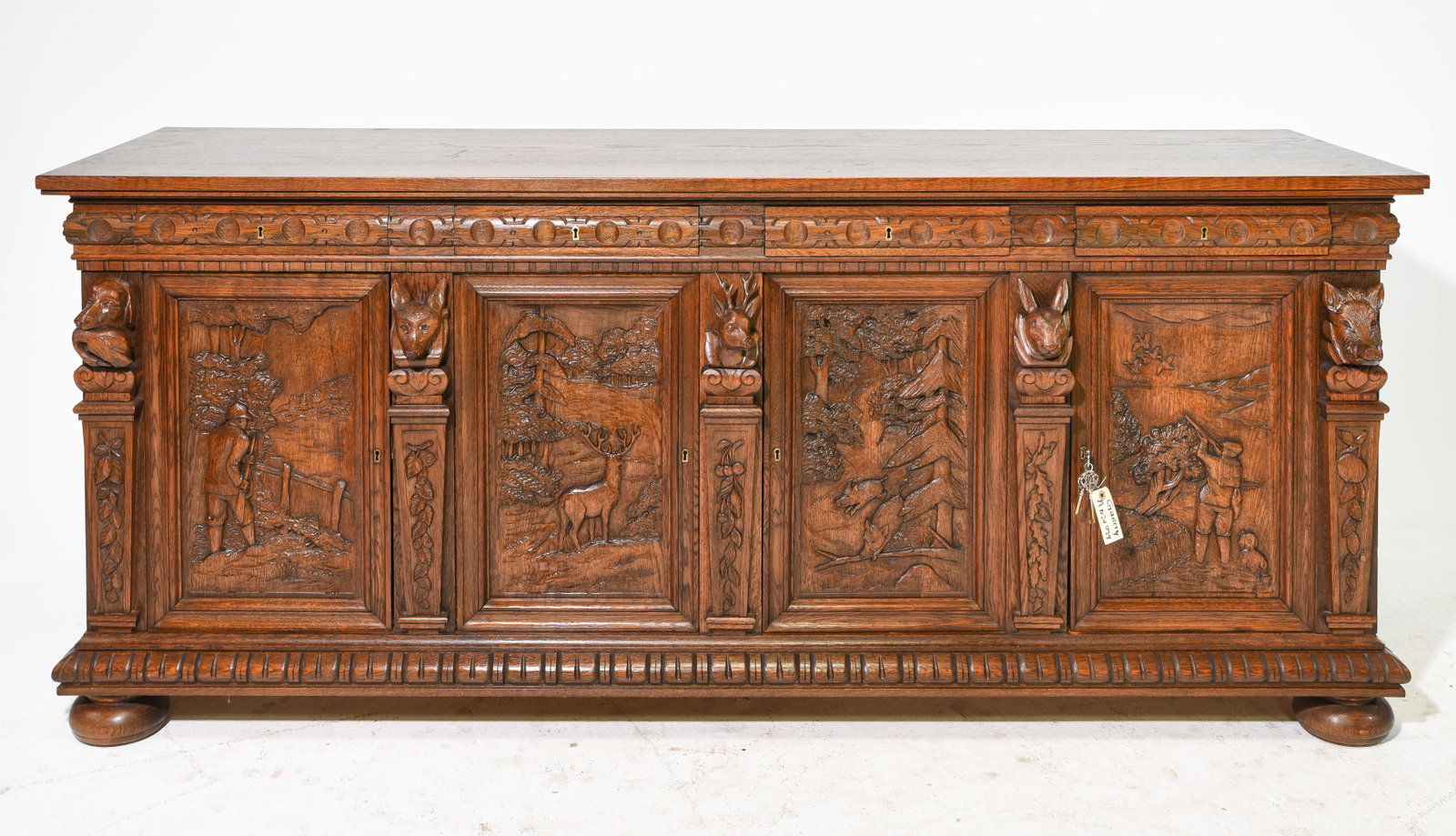 Danish Renaissance Style Carved Oak Hunt Sideboard (1 of 7)