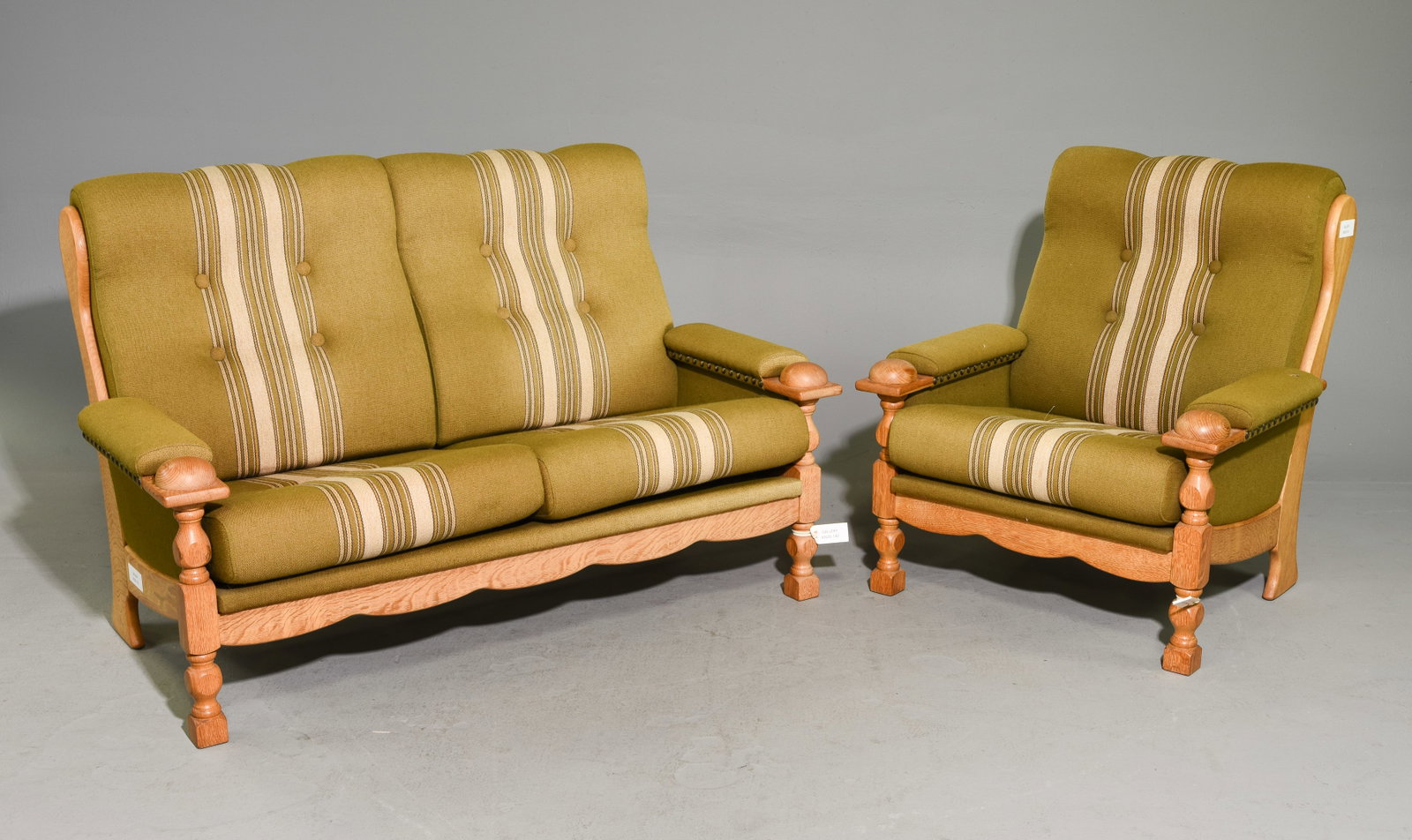 Danish Oak Upholstered Loveseat & Arm Chair (1 of 3)