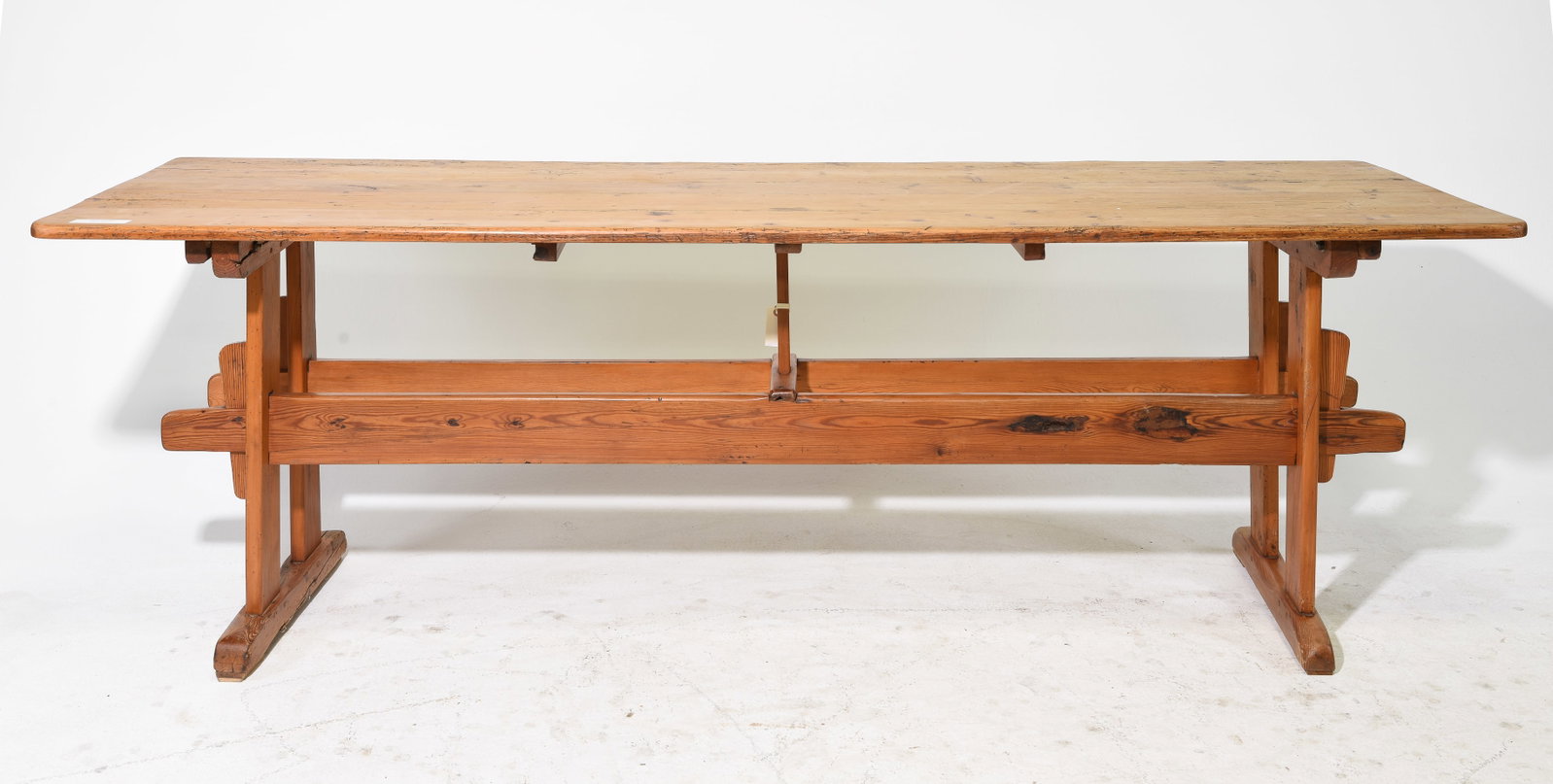 Danish Rustic Pine Double Trestle Base Table (1 of 6)