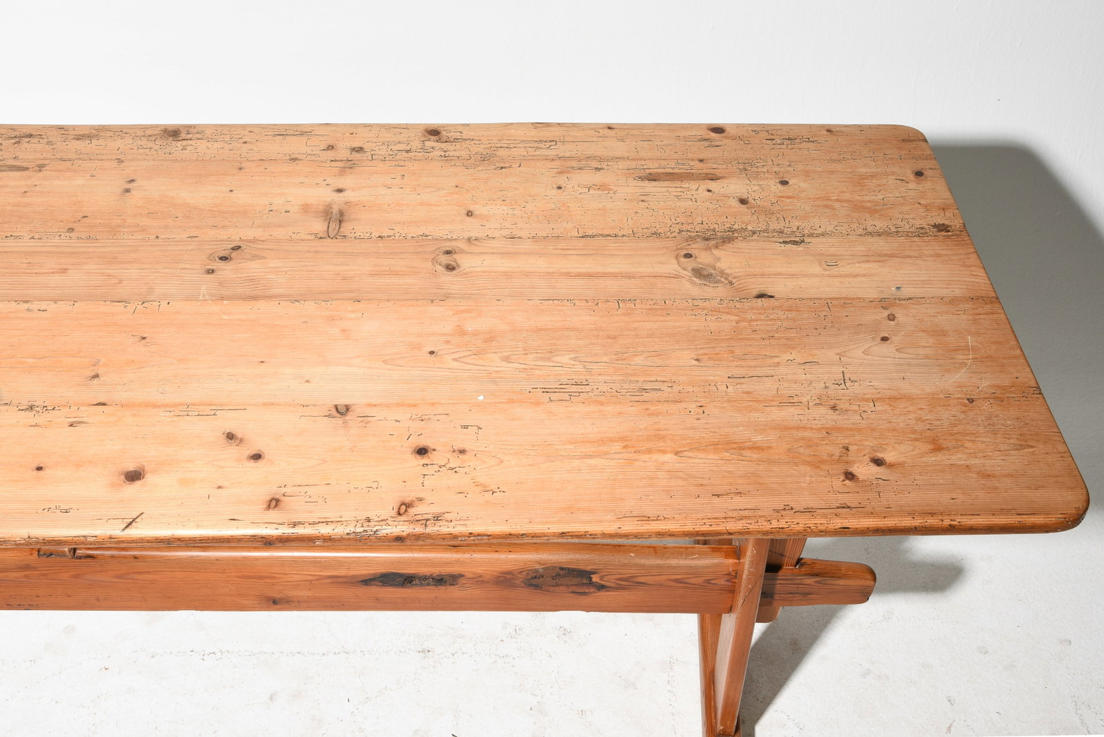 Danish Rustic Pine Double Trestle Base Table - 3