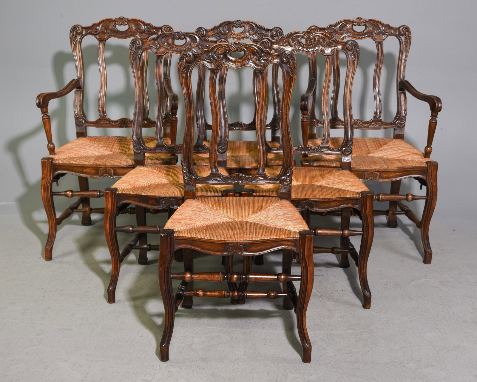 British Oak Rush Seat Set of Six Dining Chairs (1 of 5)