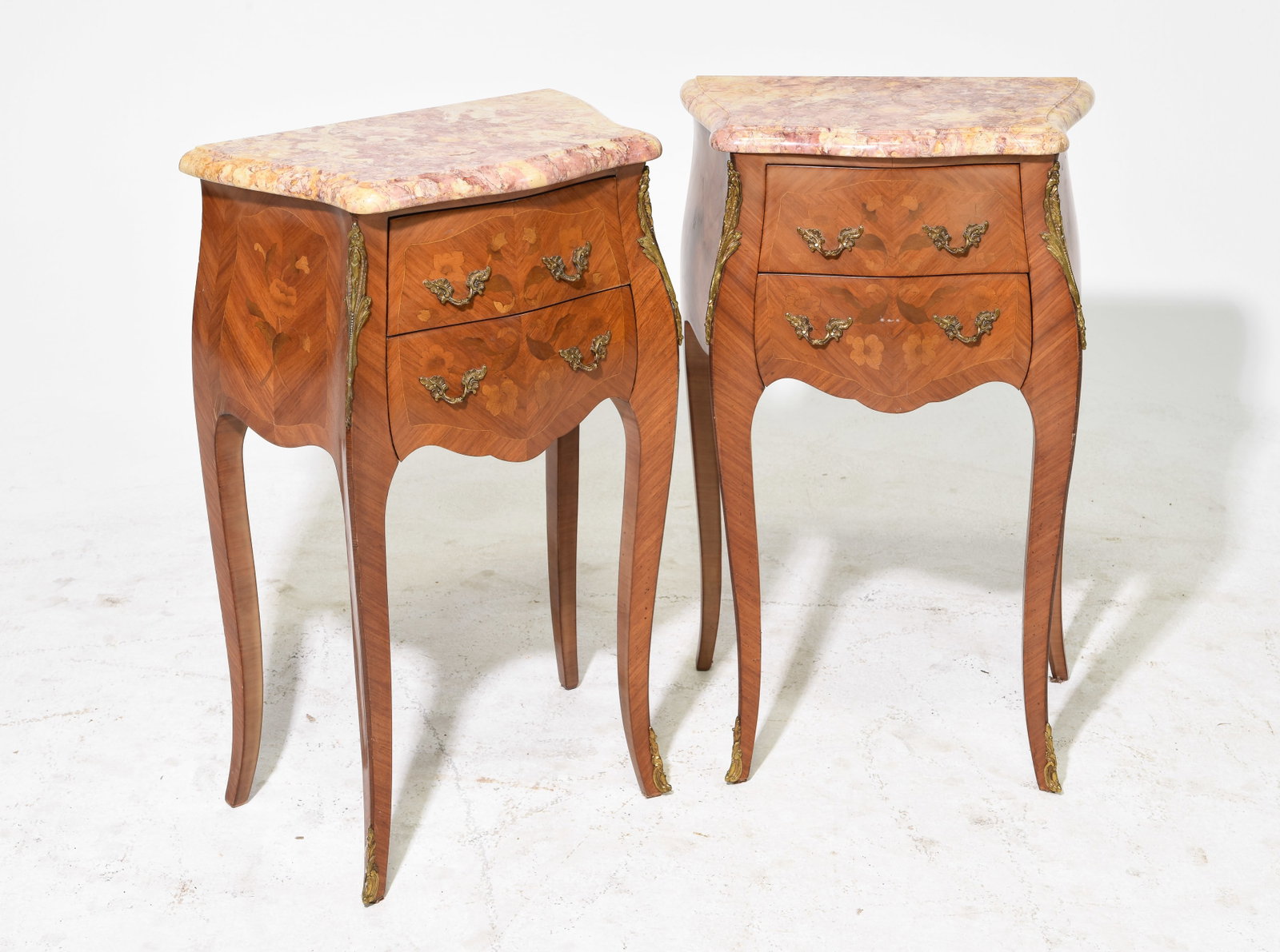 Louis XV Style Pair of Marble Top Nightstands (1 of 4)