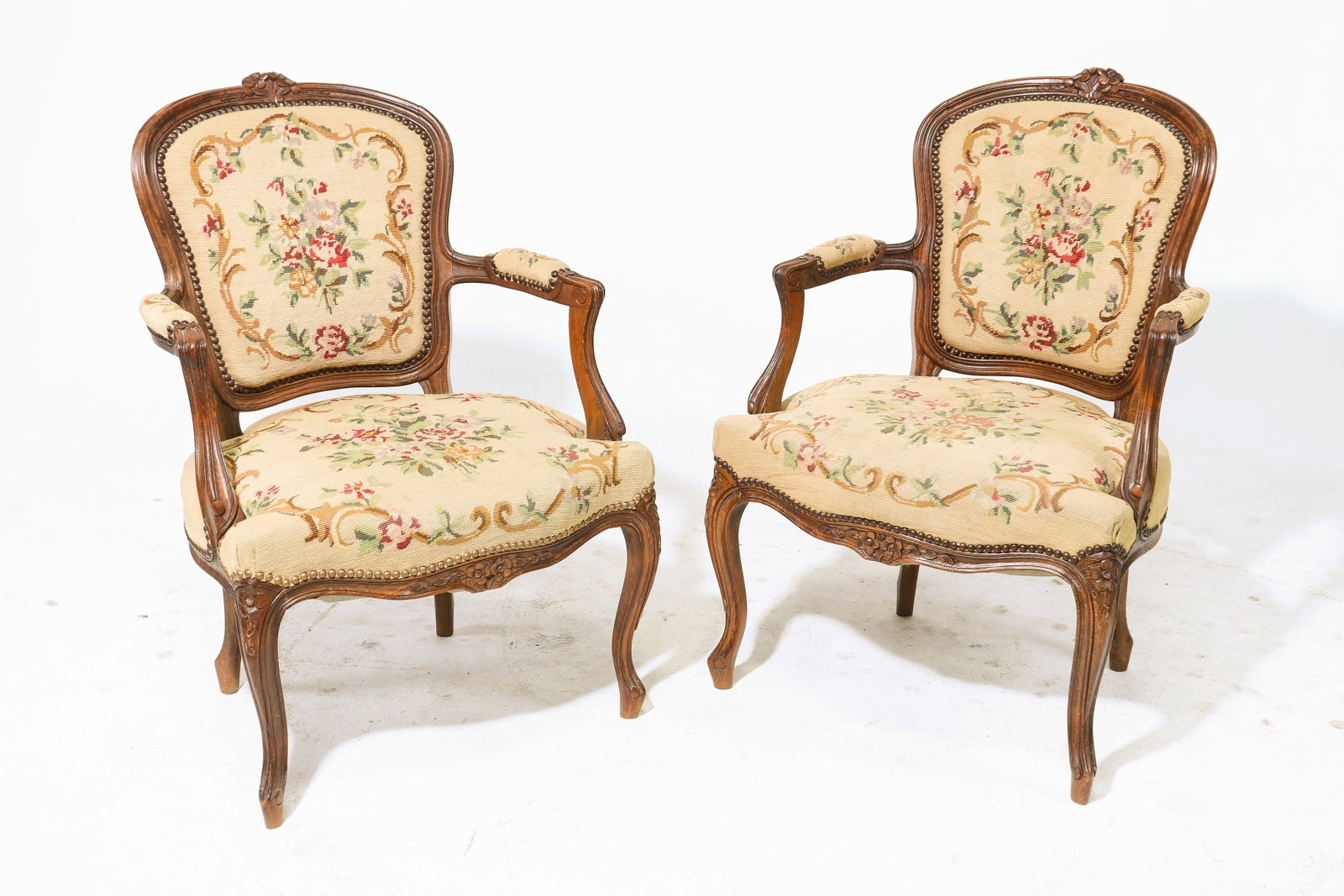 Louis XV Style Pair of Floral Upholstered Arm Chairs (1 of 5)