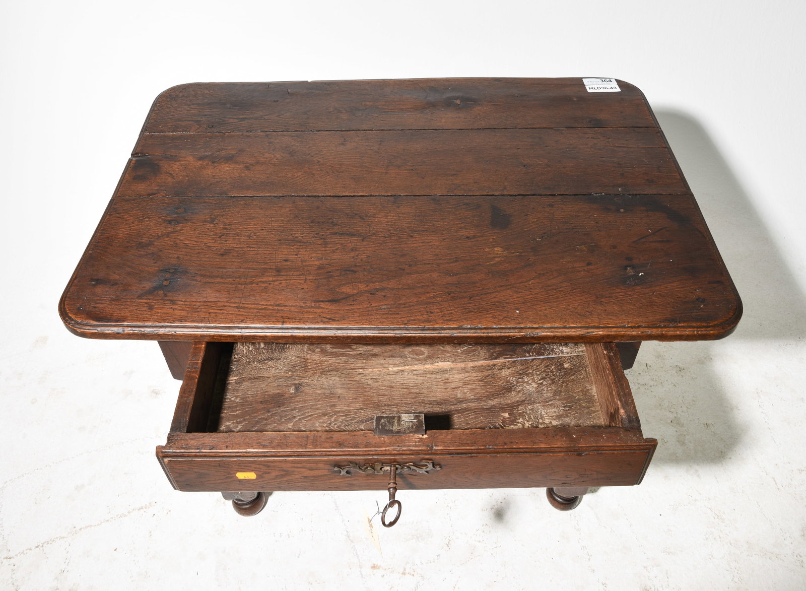French Rustic Oak Single Drawer Table - 2