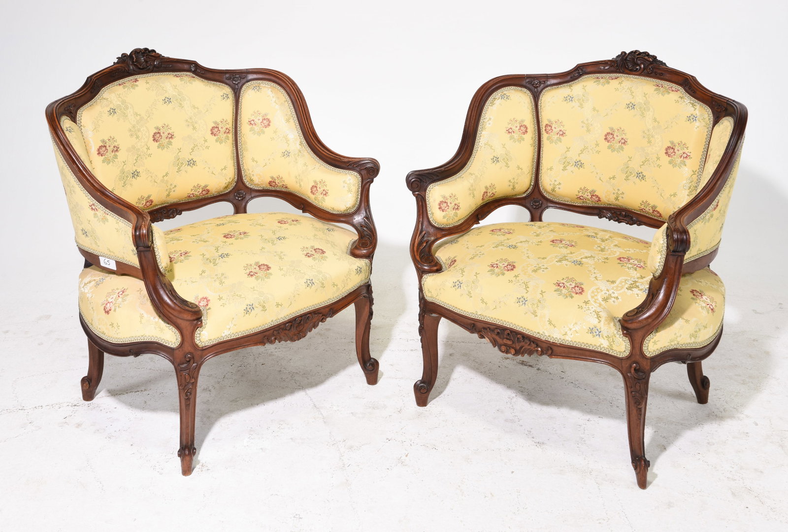Louis XV Style Pair of Walnut Upholstered Arm Chairs (1 of 7)