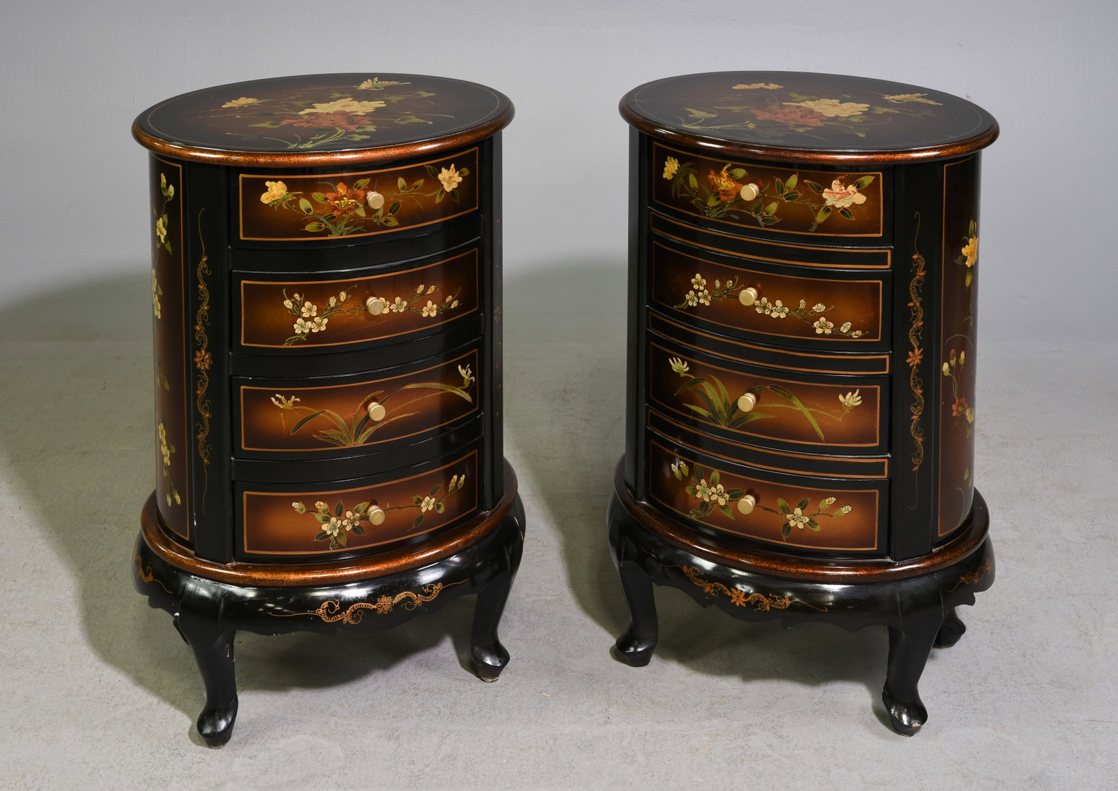 French Pair of Floral Decorated Nightstands (1 of 4)