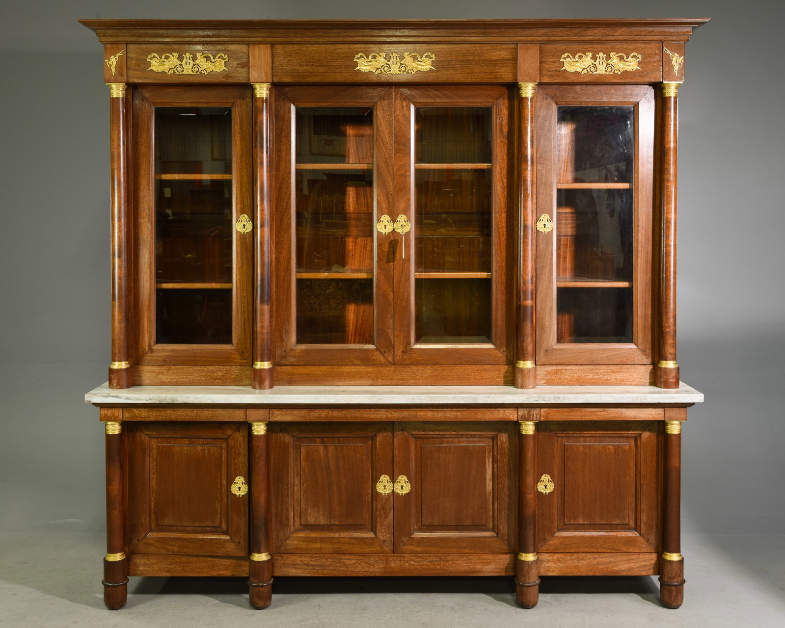 French Empire Style Walnut Bookcase / Cupboard (1 of 6)
