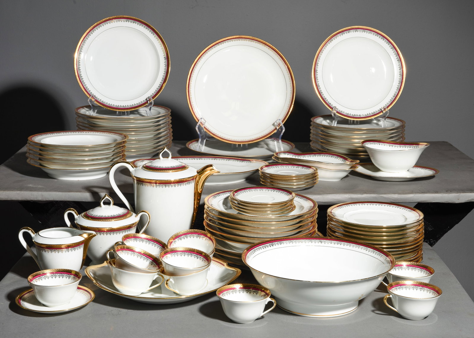 81pc Limoges Gold & Red Rim China Set (1 of 6)