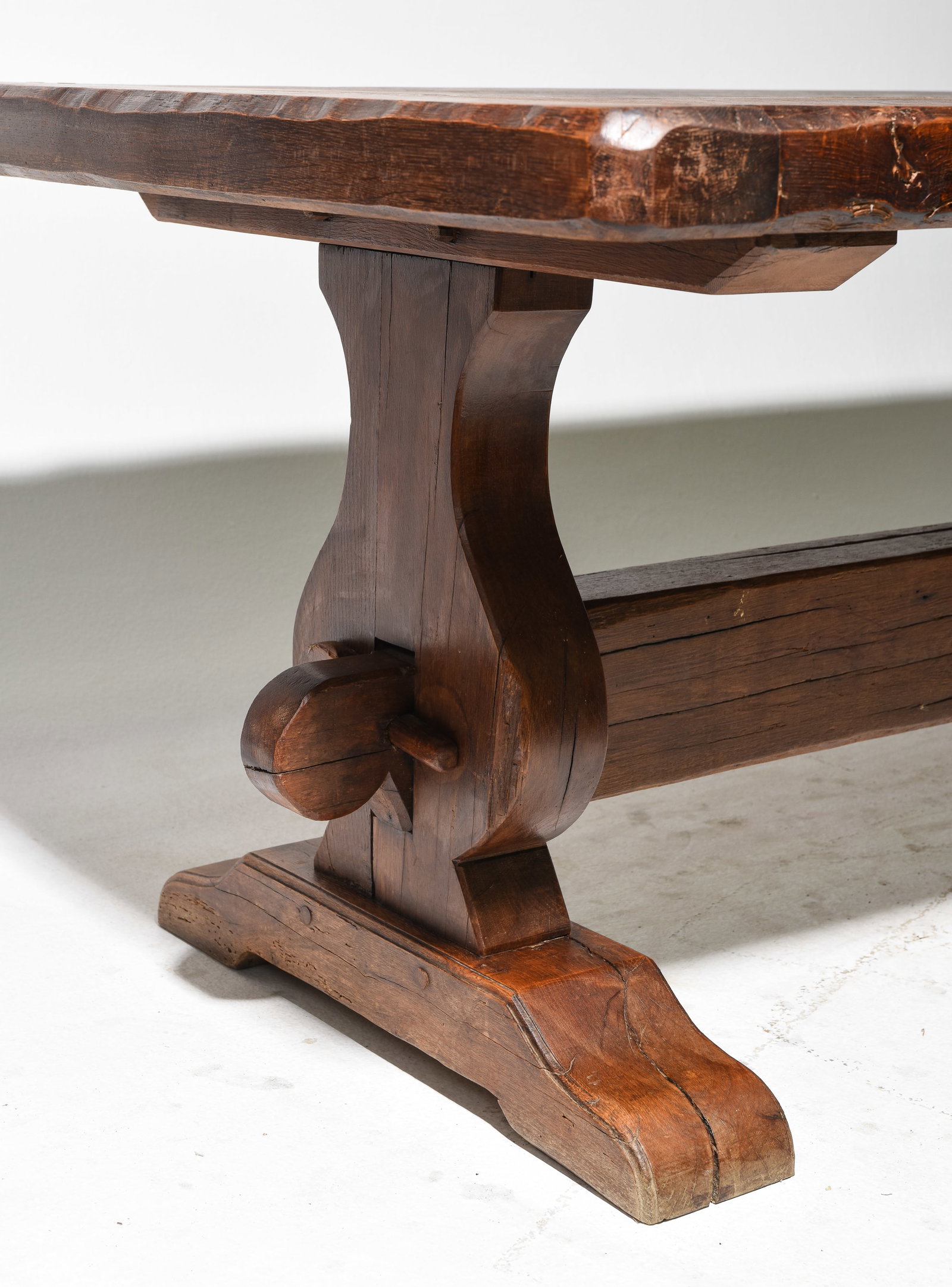French Solid Heavy Oak Trestle Base Monastery Table - 4