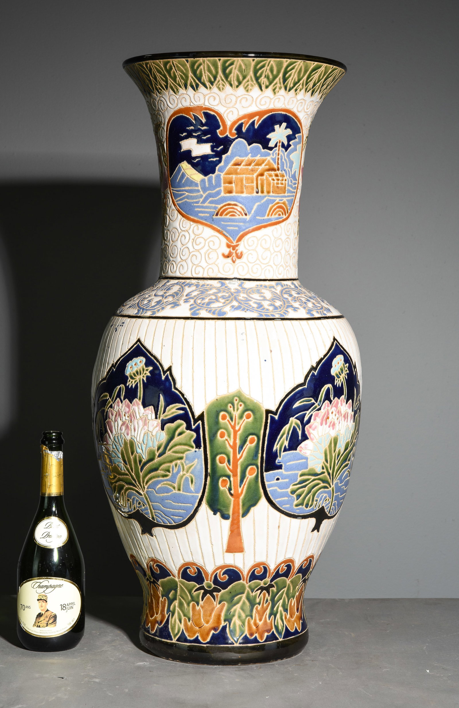 Chinese Large Ceramic Lotus Floor Vase (1 of 5)