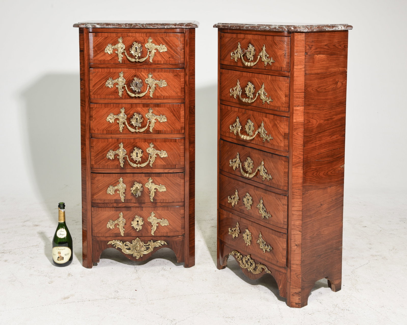 Louis XIV Style Pair of Marble Top Six Drawer Chests (1 of 10)