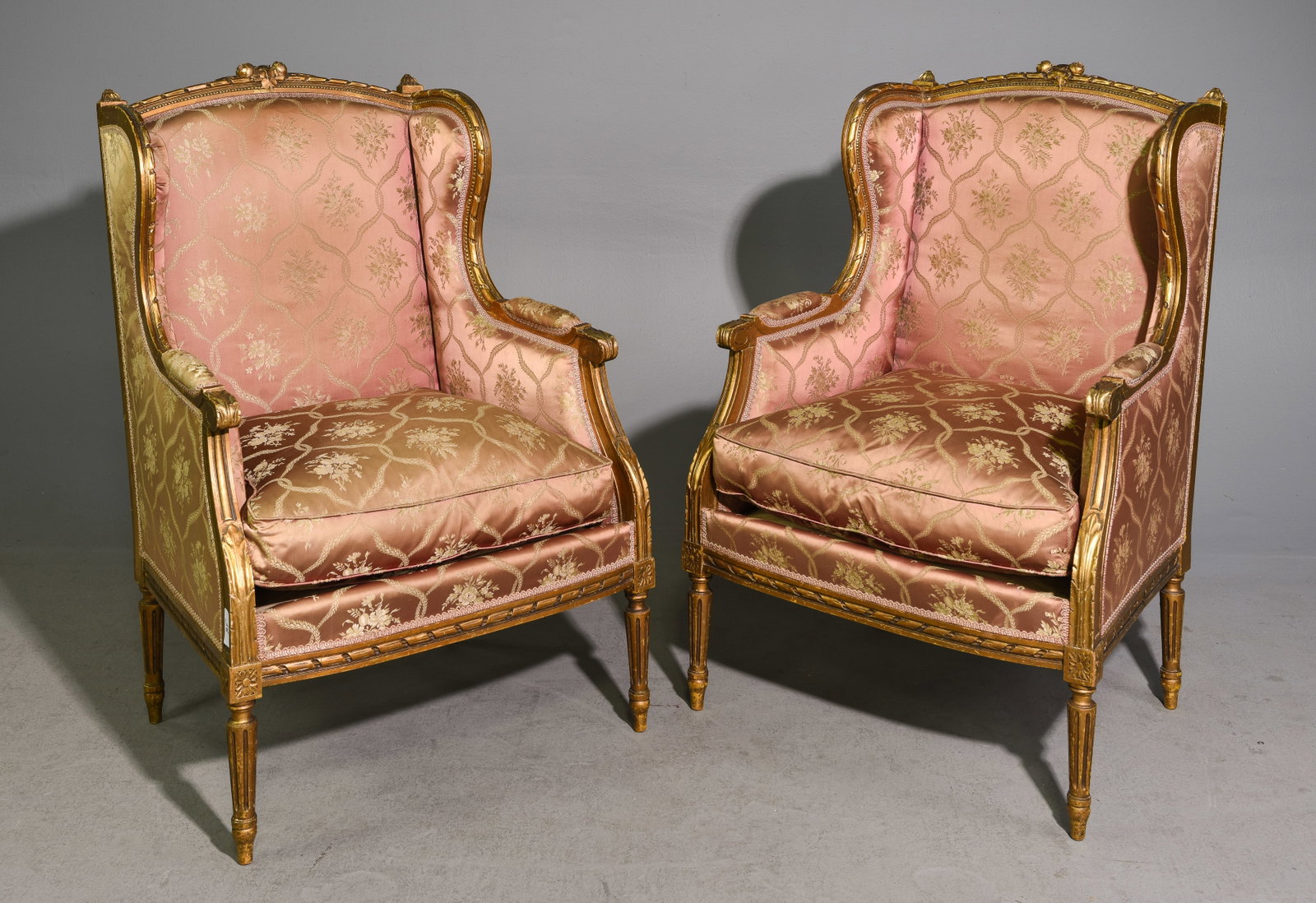 2 Louis XVI Style Gold Gilt Wing Back Arm Chairs (1 of 6)