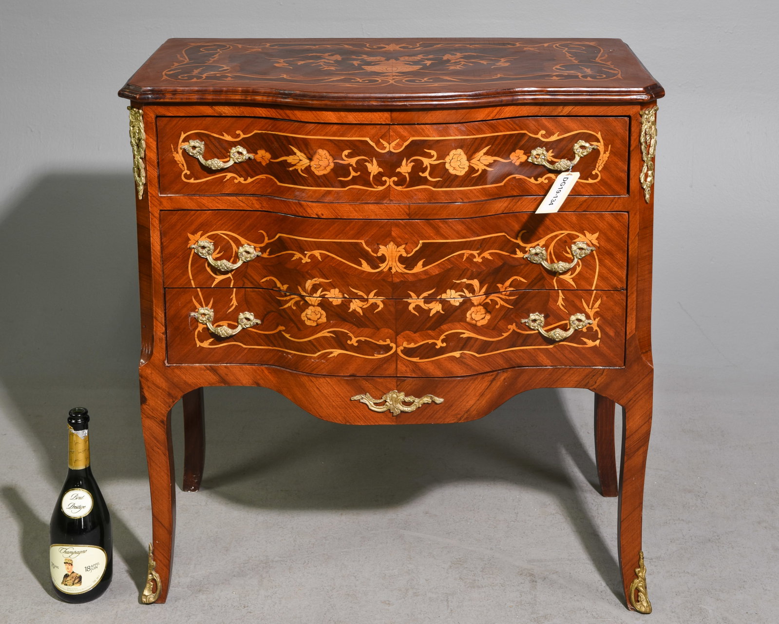 Louis XV Style Inlaid Three Drawer Walnut Chest (1 of 5)