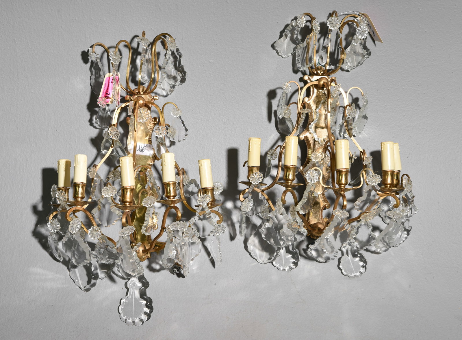 Louis XV Style Pair of Brass & Crystal Sconces (1 of 3)
