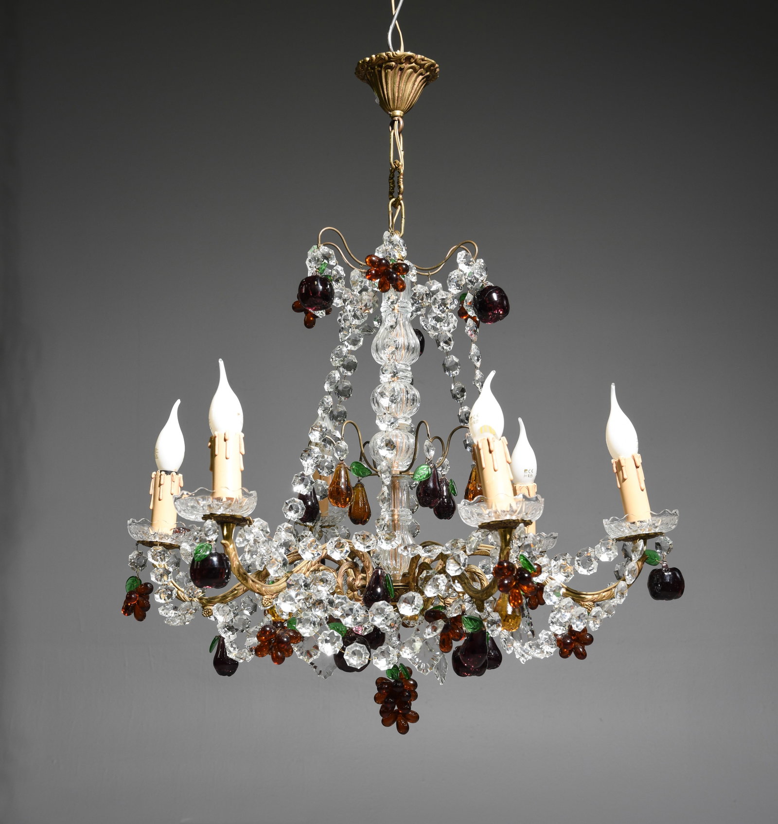 French Bronze & Glass Chandelier with Fruit (1 of 4)